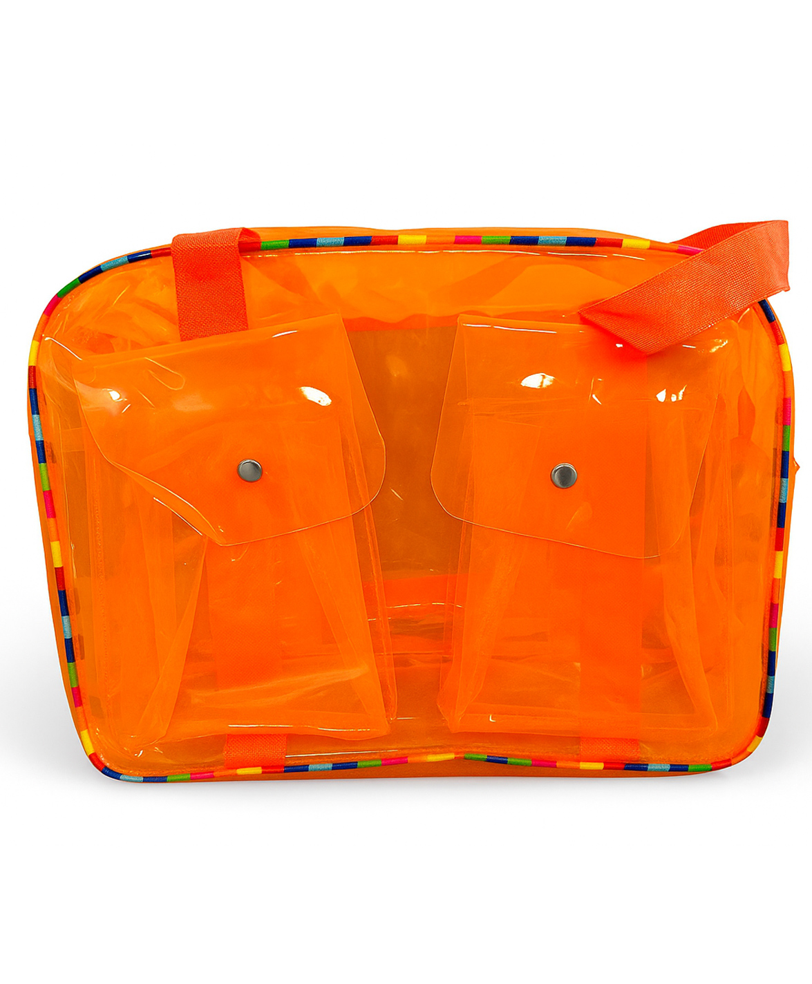 New Pinch Transparent Tote Bag Water Resistant suitable for women PVC Tote Bag For Office, College, Travel, Cosmetics, Gym, Stadium with Reinforced Straps (NeonOrange)-image-29