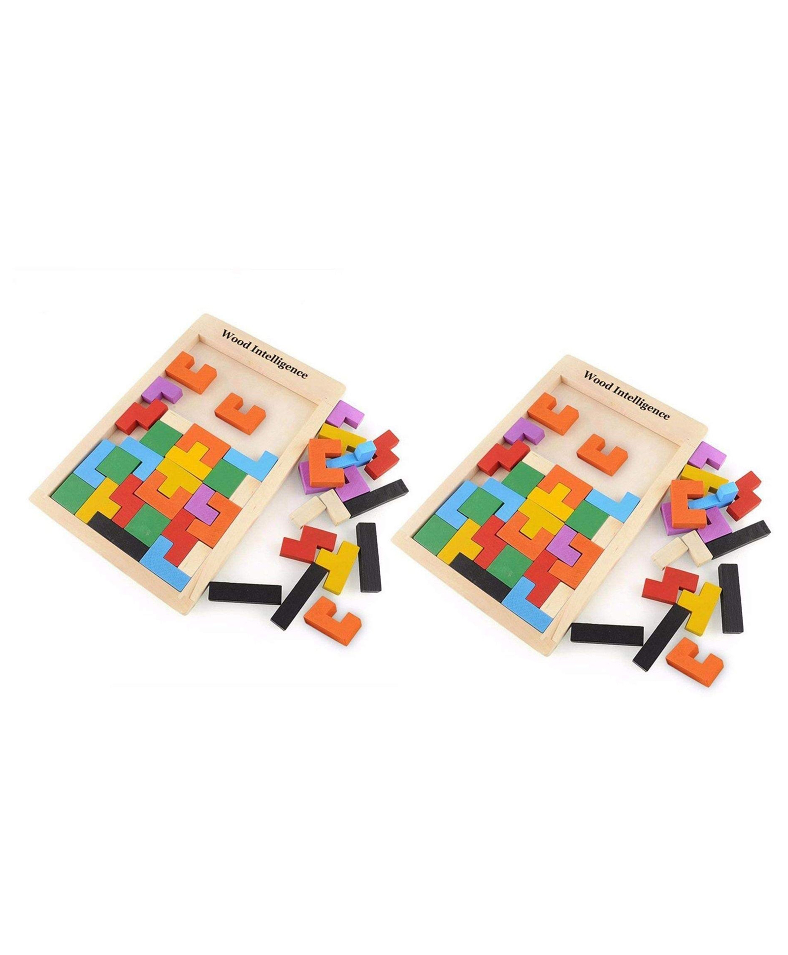 New Pinch 3D Wooden Tangram Puzzle Jigsaw Tetris Russian Blocks Board Puzzle Multicolour - 40 Pieces(PACK OF 2)-image-49