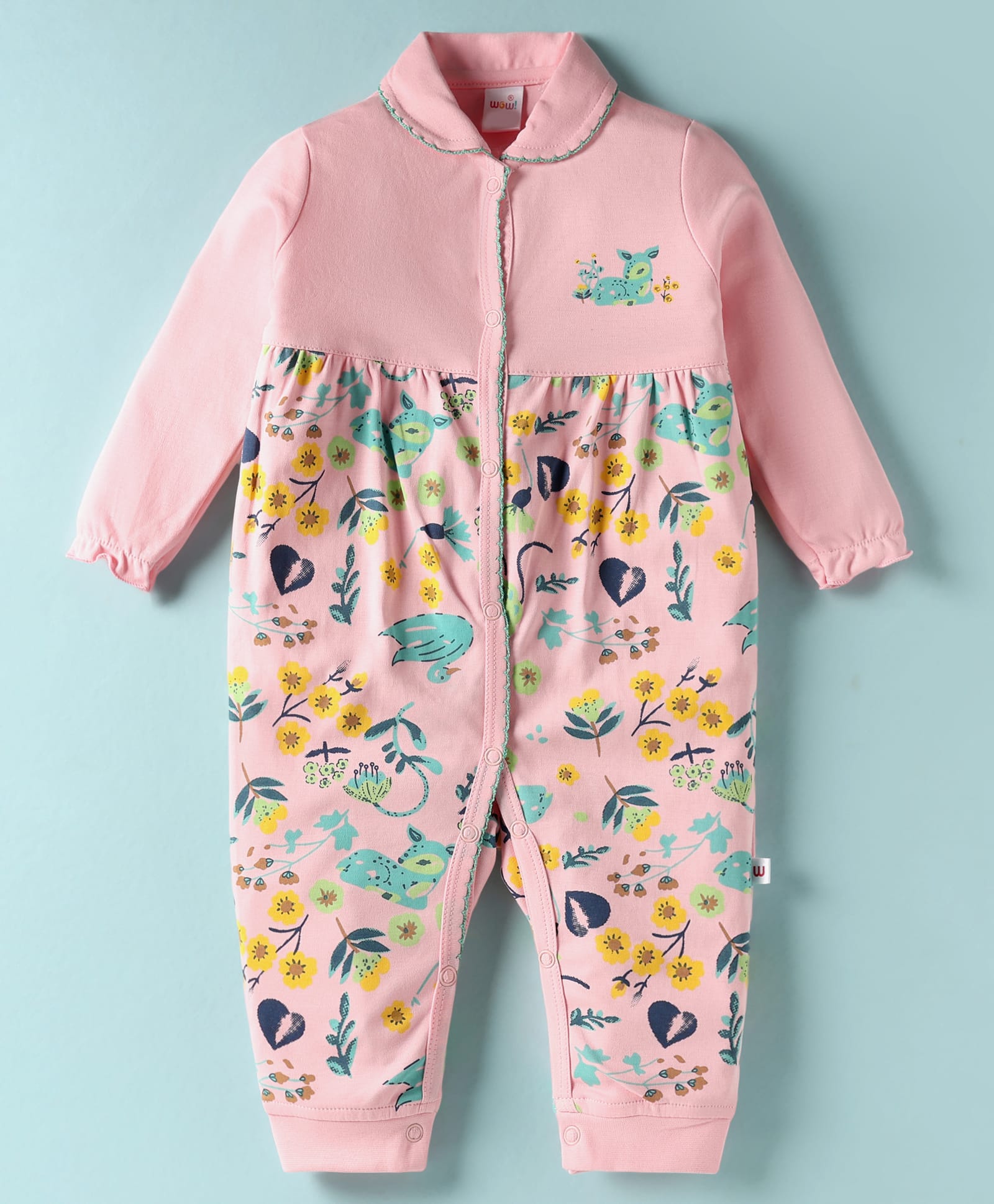 WOW Clothes Interlock Knit Full Sleeves Romper With Floral Print - Pink-image-38
