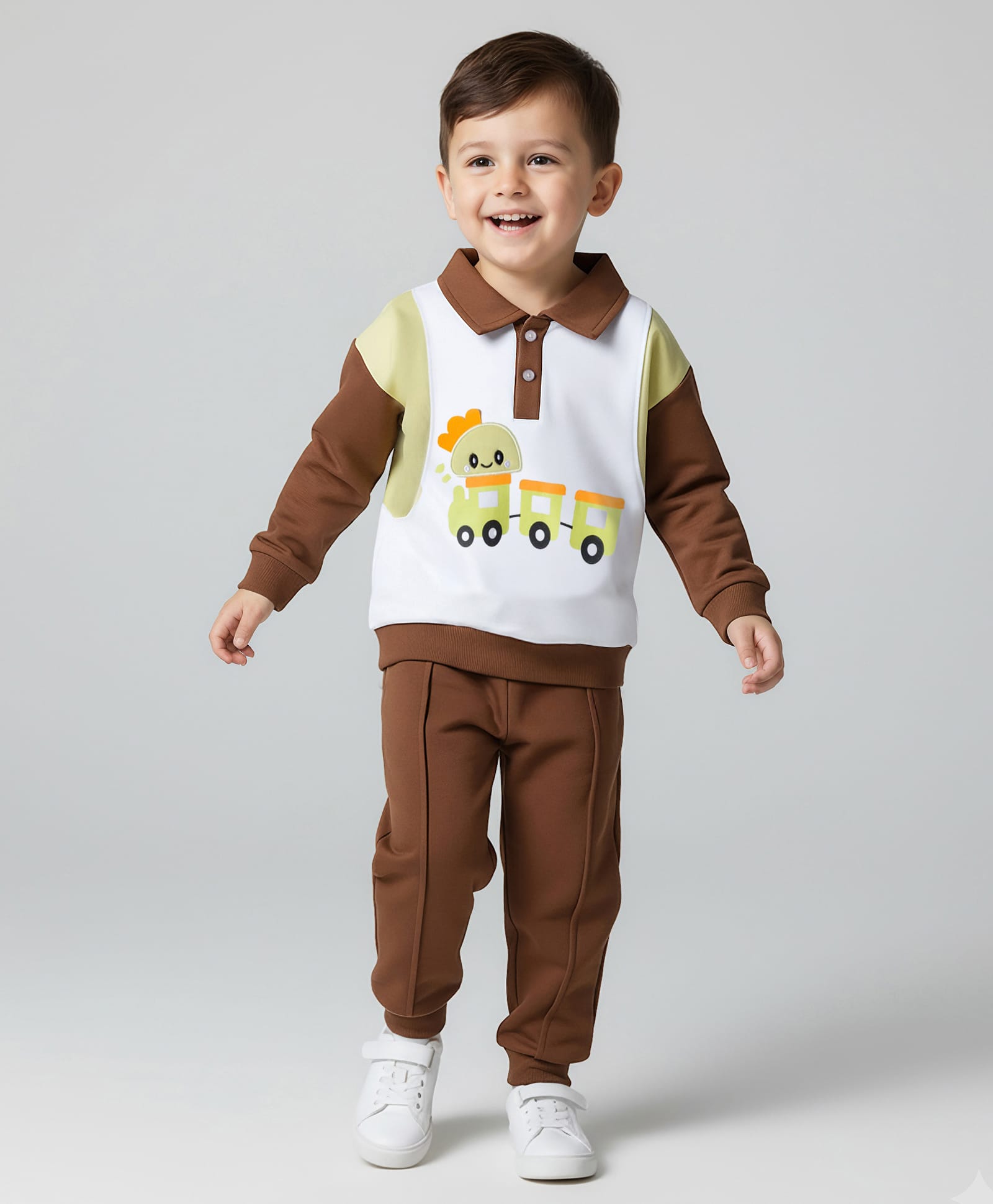 Mark & Mia Knit Full Sleeves Fleece Winter Wear Oversized T-Shirt & Lounge Pant Set With Vehicle Print & Applique - Brown-image-20