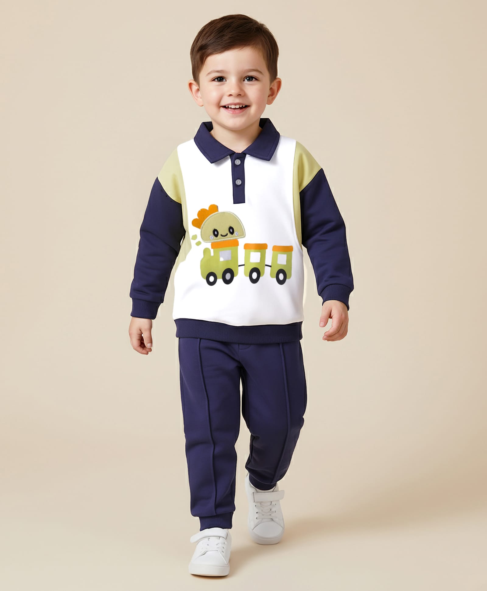 Mark & Mia Knit Full Sleeves Fleece Winter Wear Oversized T-Shirt & Lounge Pant Set With Vehicle Print & Applique - Navy Blue-picture-34