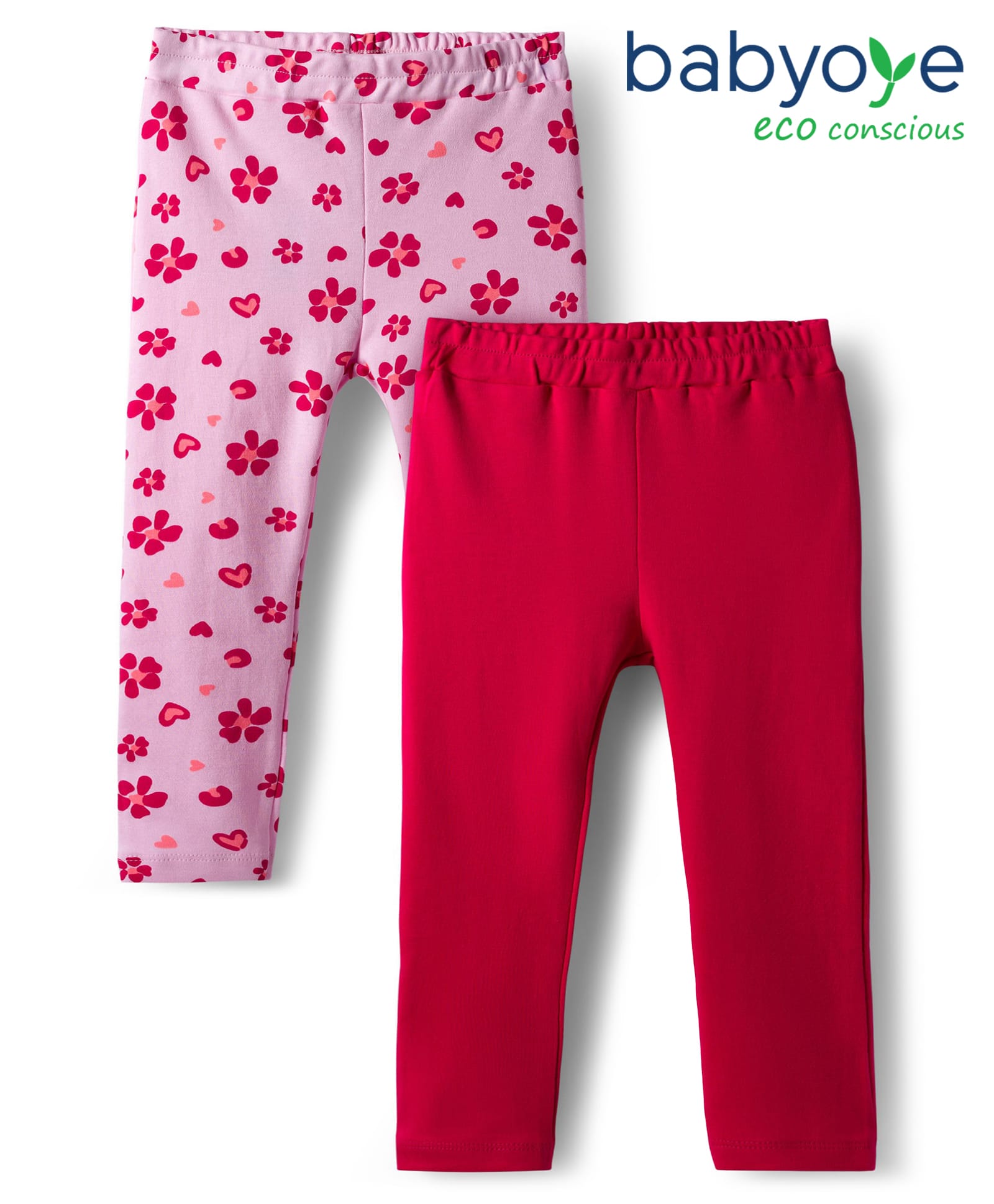 Babyoye 100% Cotton Interlock Knit Full Length Leggings With Eco Jiva Finish & Floral Print Pack Of 2 - Red & Pink-picture-33