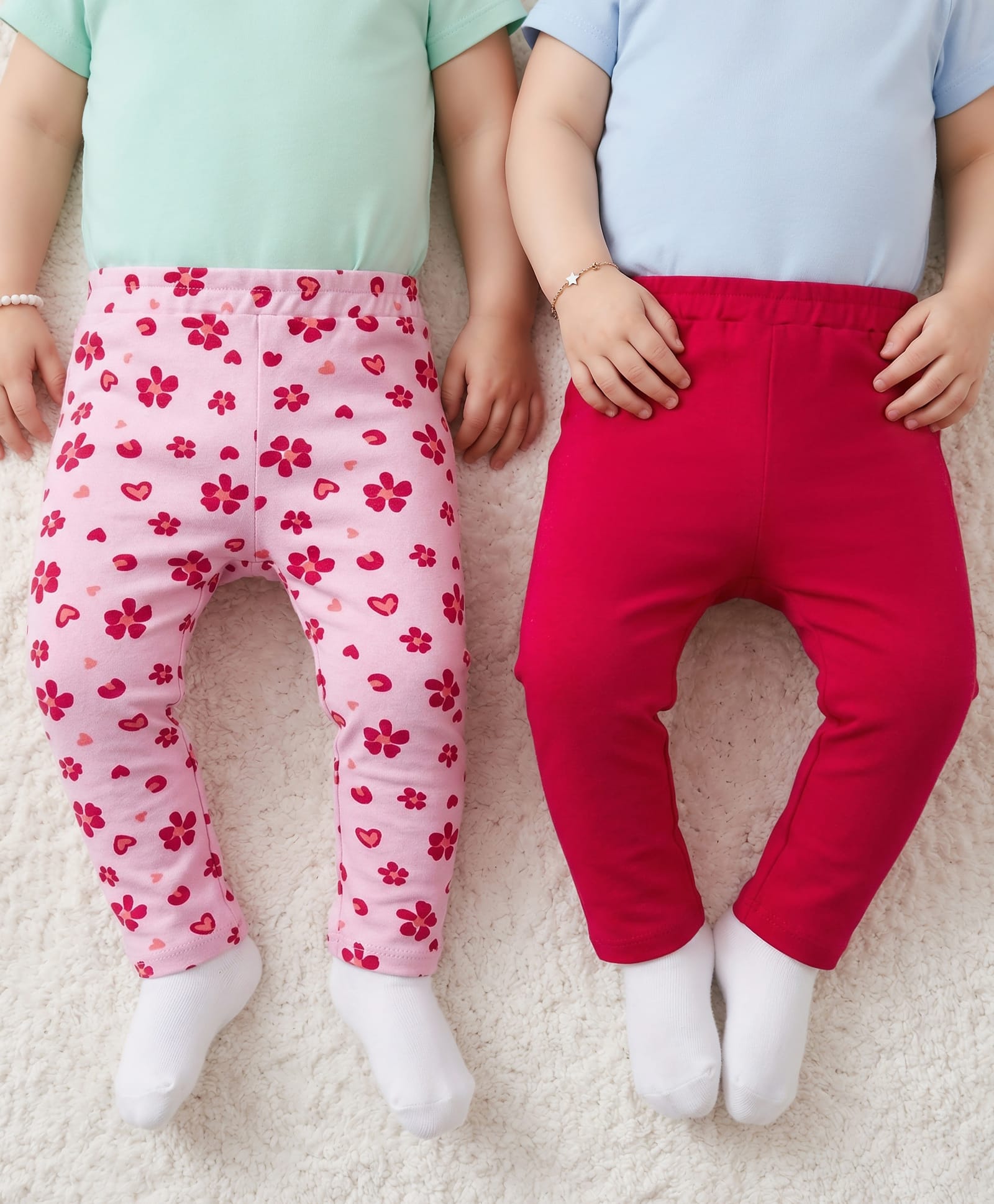 Babyoye 100% Cotton Interlock Knit Full Length Leggings With Eco Jiva Finish & Floral Print Pack Of 2 - Red & Pink-picture-19