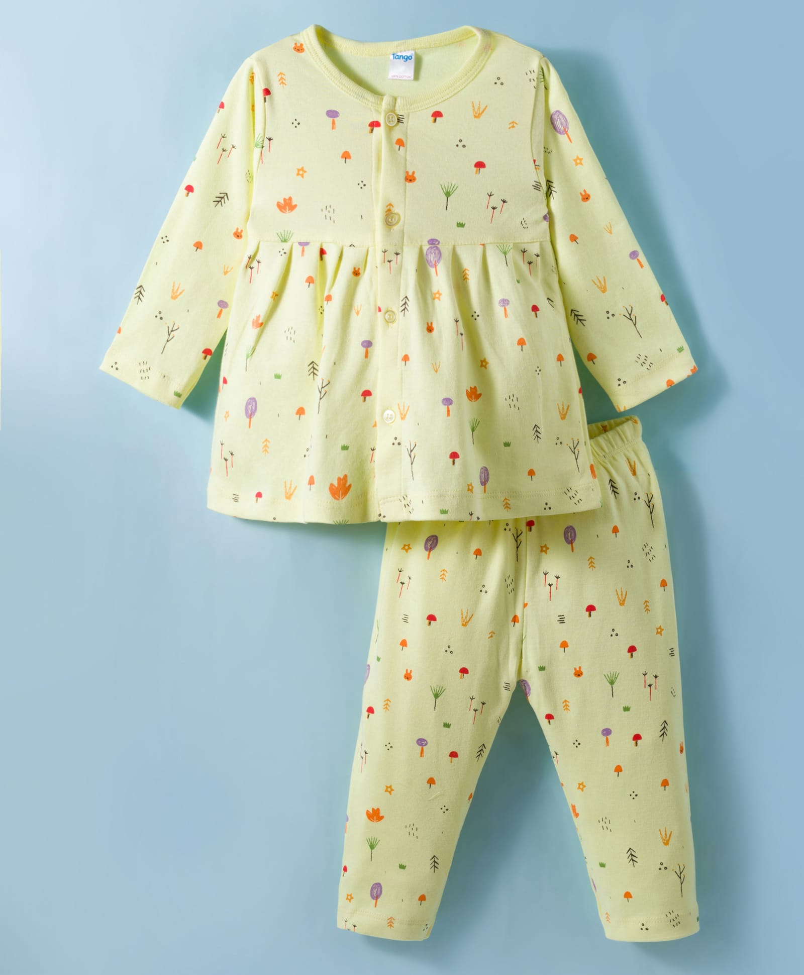 Tango Interlock Knit Full Sleeves Co-ords Night Suit With Tropical Theme Print - Yellow-image-44