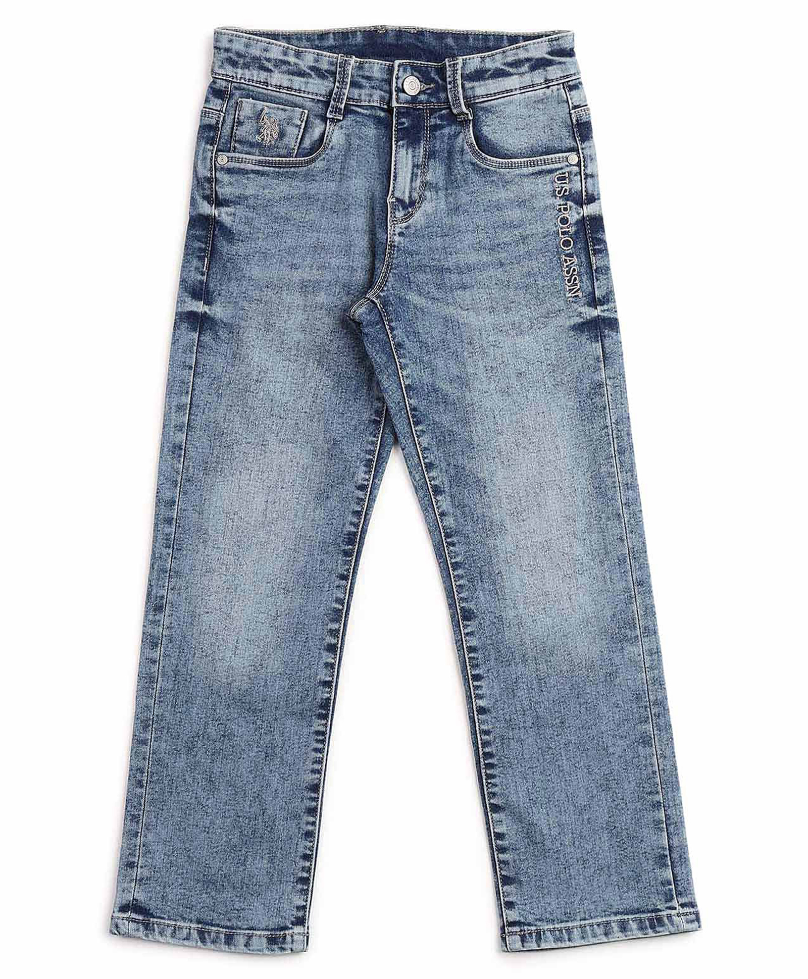 US Polo Assn Cotton Woven Full Length Relaxed Fit Washed Jeans - Light Blue-image-3