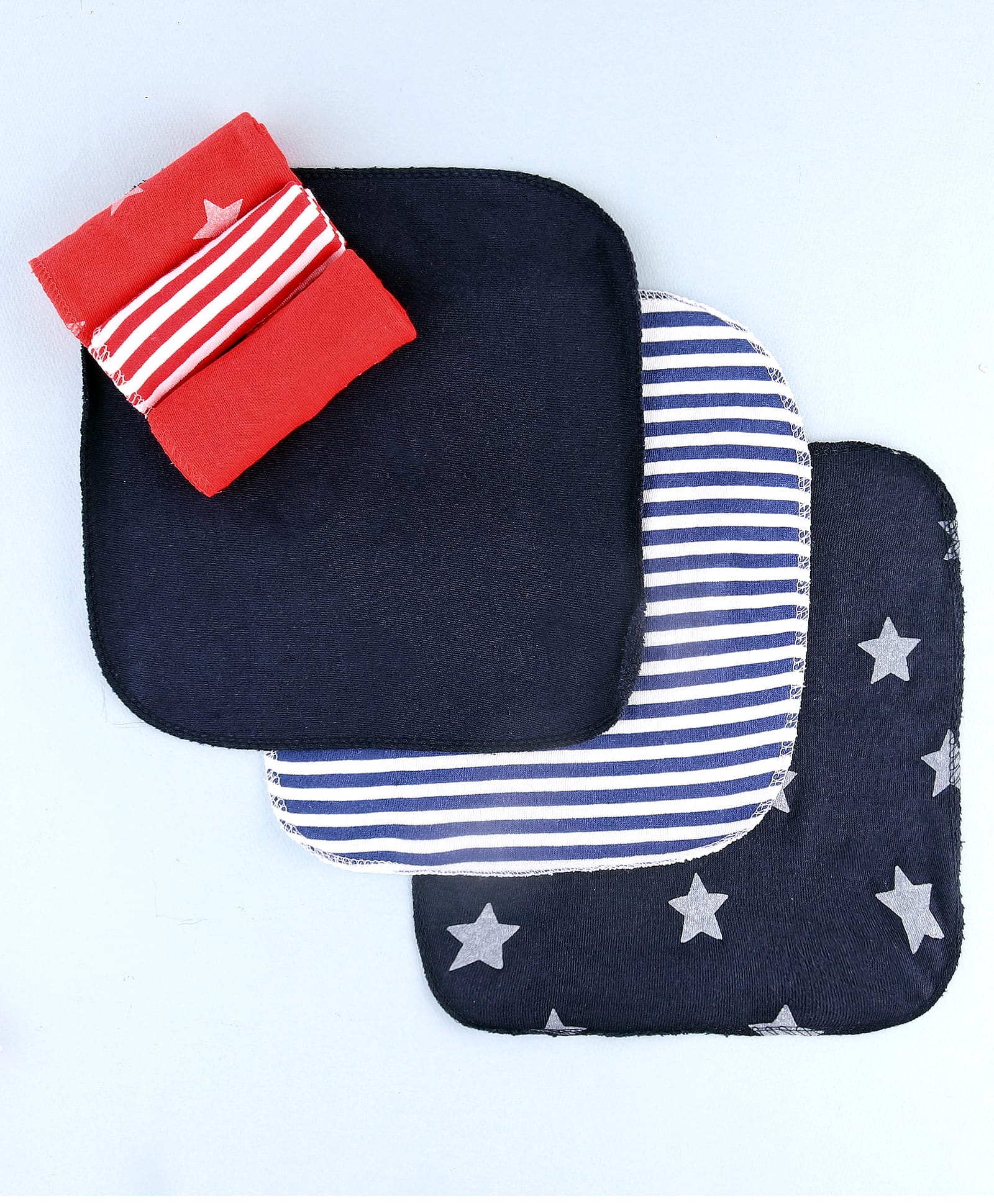 Babyhug Cotton Knit Wash Cloth with Stripes & Stars Print Pack of 6 - Navy Blue & Red-image-22
