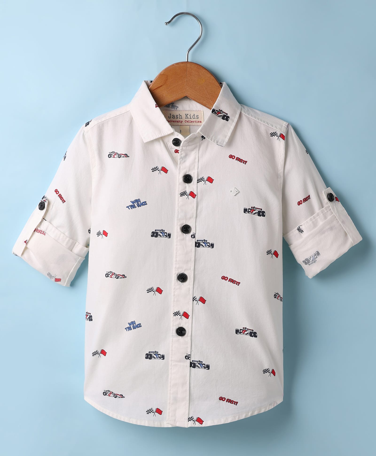 JASH KIDS Cotton Woven Full Sleeves Vehicle Print Shirt -White-picture-30