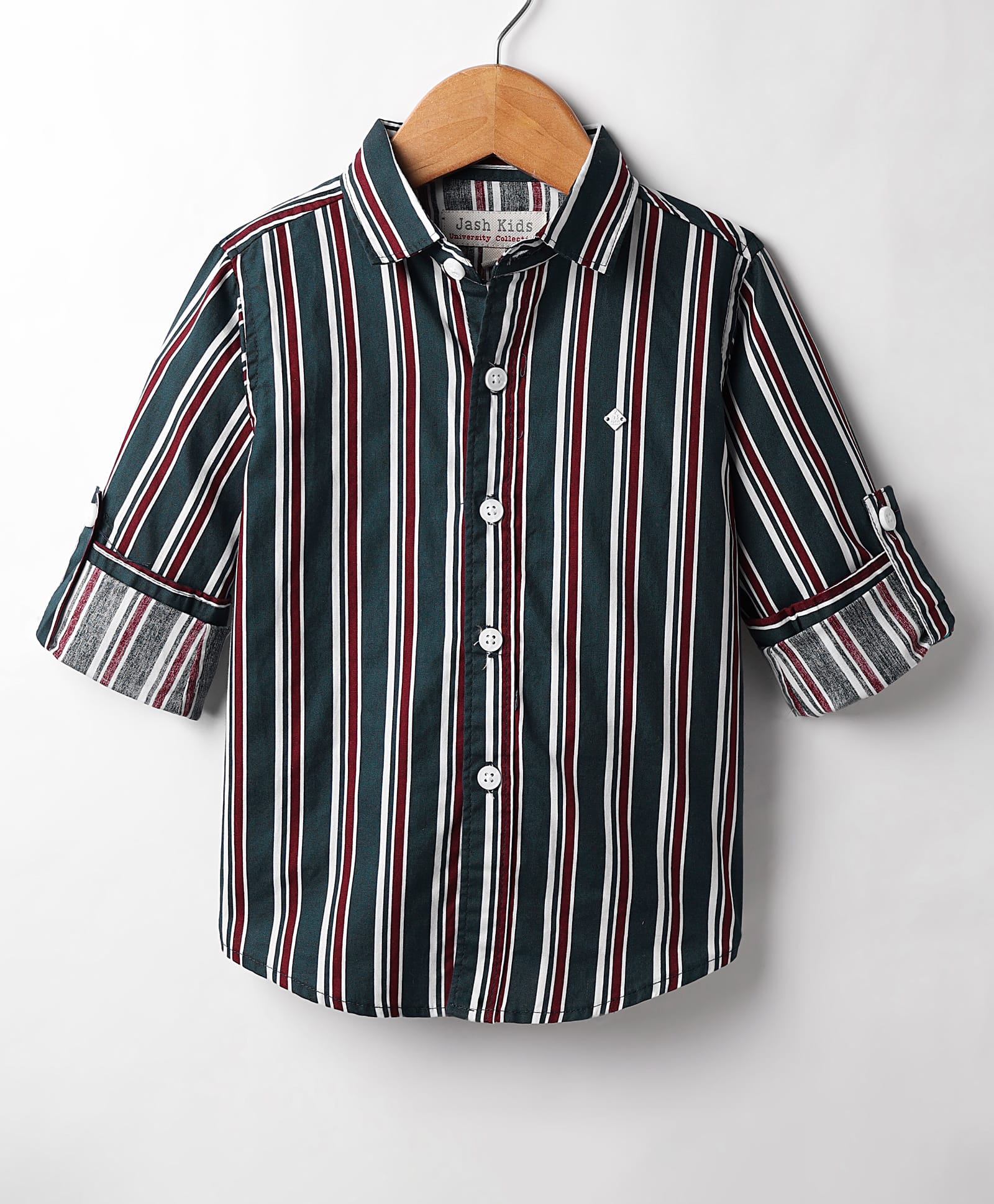 JASH KIDS Cotton Woven Full Sleeves Striped Shirt - Navy Blue-picture-2