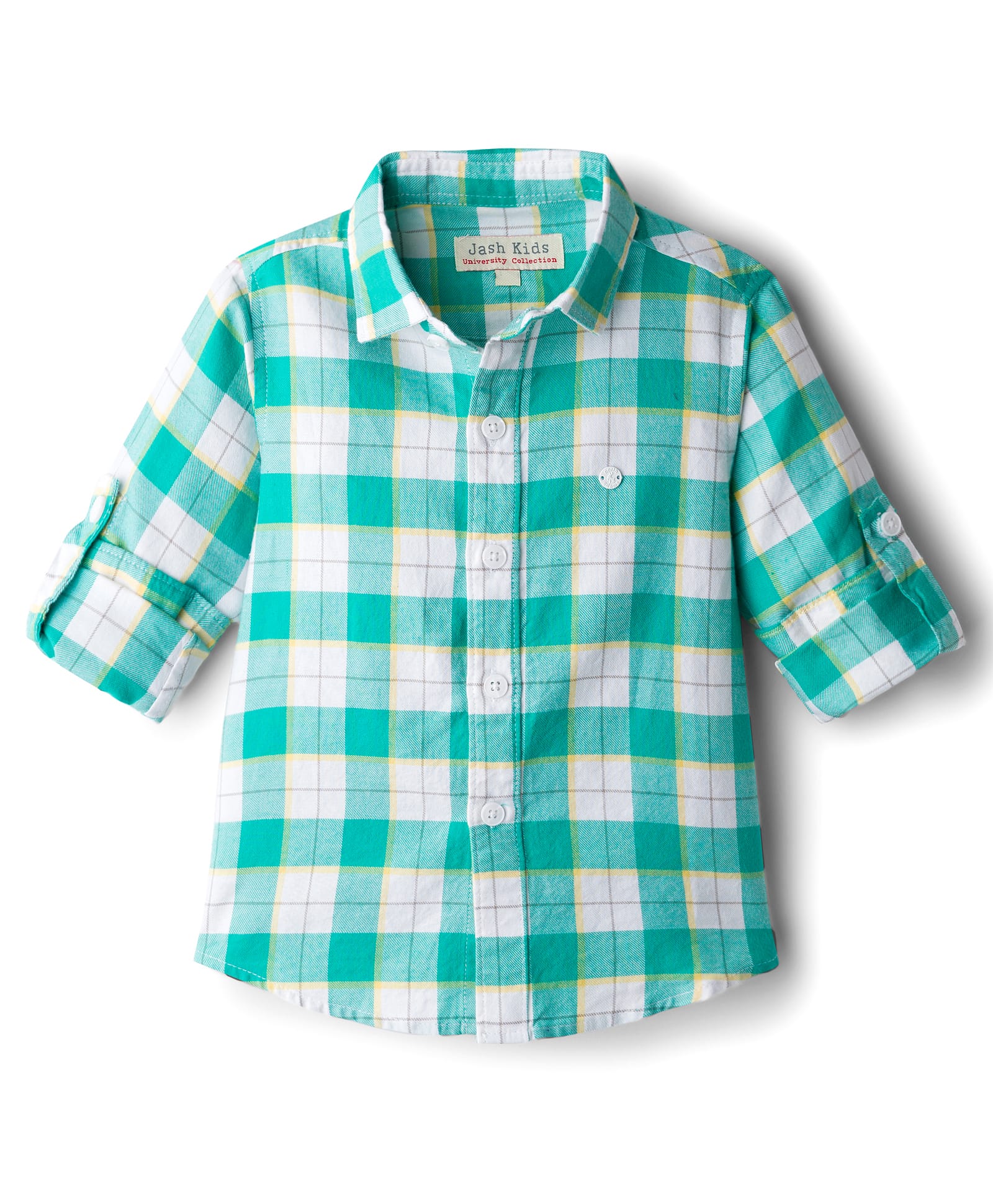 JASH KIDS Twill Woven Full Sleeves Checkered Shirt - Sea Green & White-picture-33