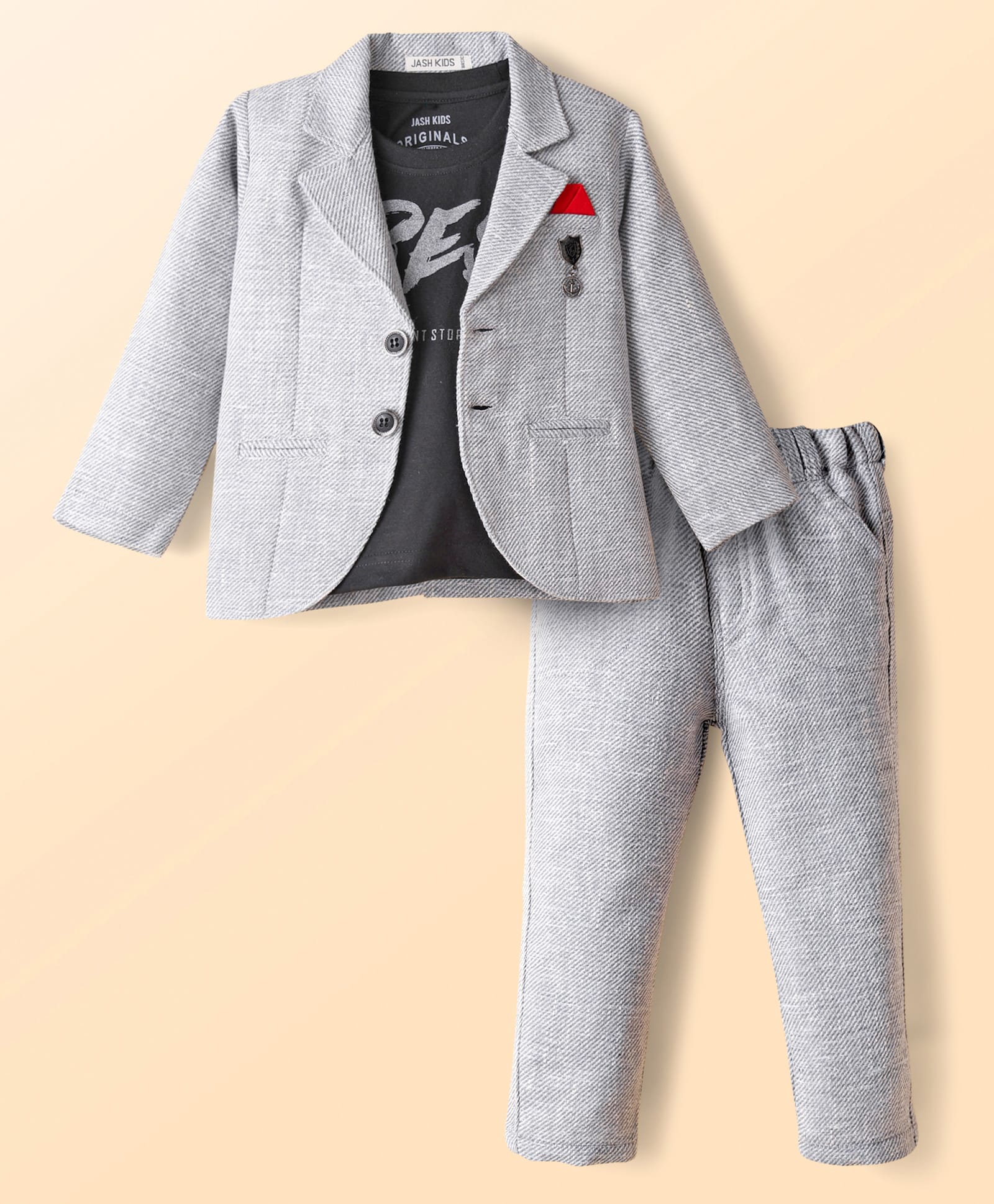 JASH KIDS Cotton Woven Party Wear Text Printed T-Shirt & Pant With Jacket - Grey-picture-22