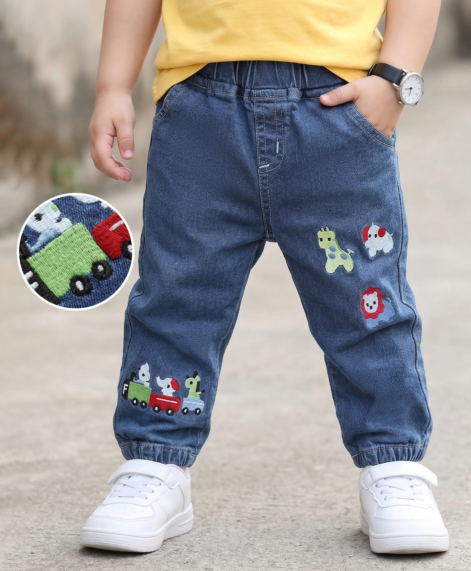 Mark & Mia Cotton Lycra Denim Full Length Jeans With Animal Embroidery - Navy Blue-picture-38