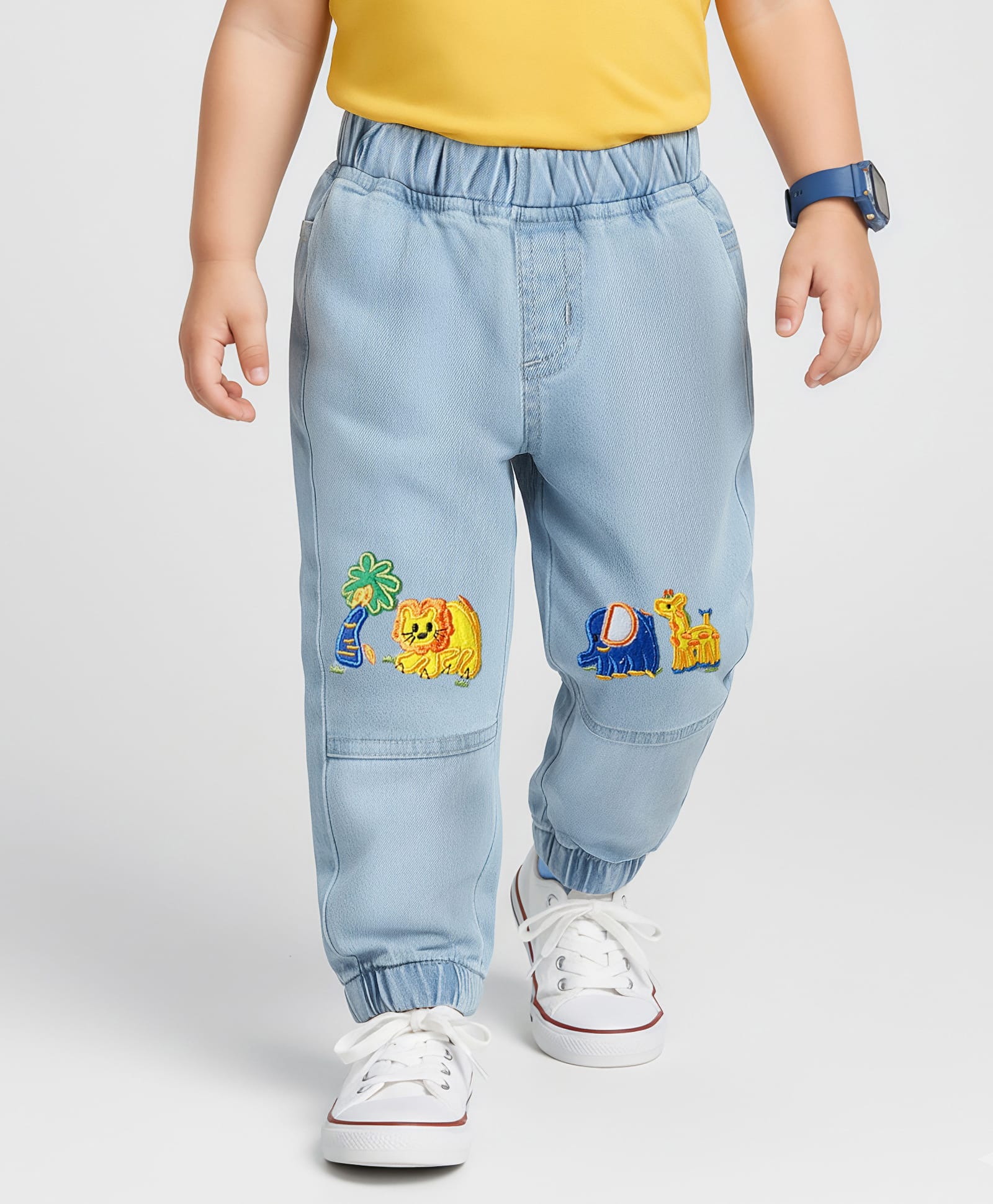 Mark & Mia Cotton Lycra Full Length Denim Jeans With Animal Embroidery - Light Blue-picture-16