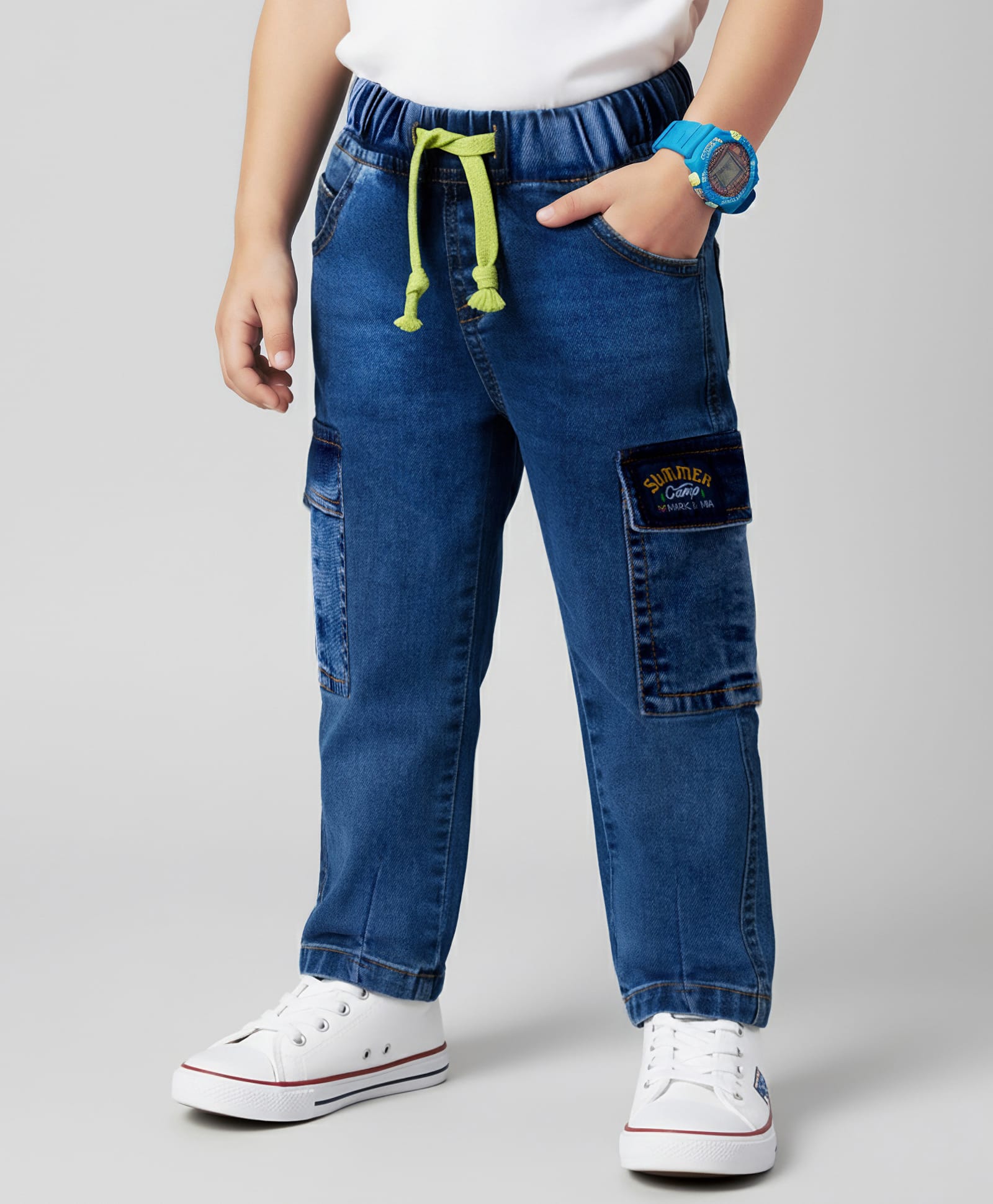 Mark & Mia Cotton Lycra Denim Full Length Jeans With Pocket & Cord Detailing - Blue-picture-36