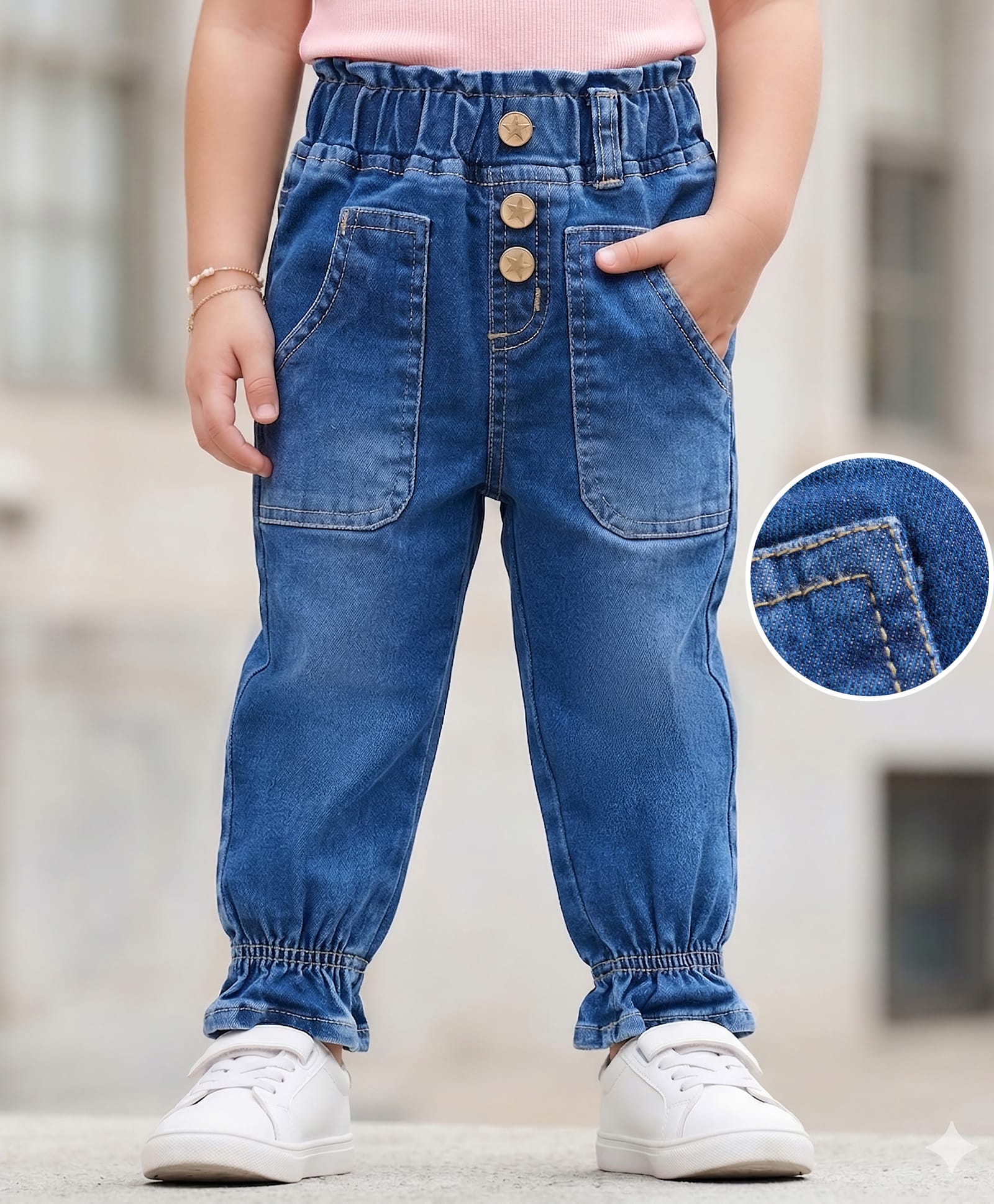 Mark & Mia Cotton Lycra Full Length Solid Color Denim Jeans with Pockets & Button Detailing - Blue-picture-28