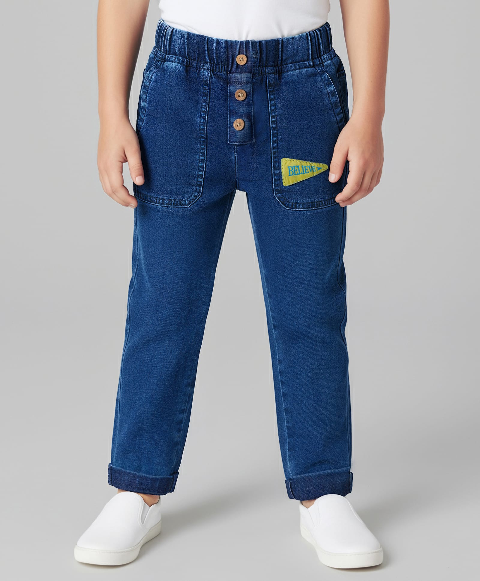 Mark & Mia Cotton Denim Full Length Jeans With Badge Detailing - Blue-picture-17