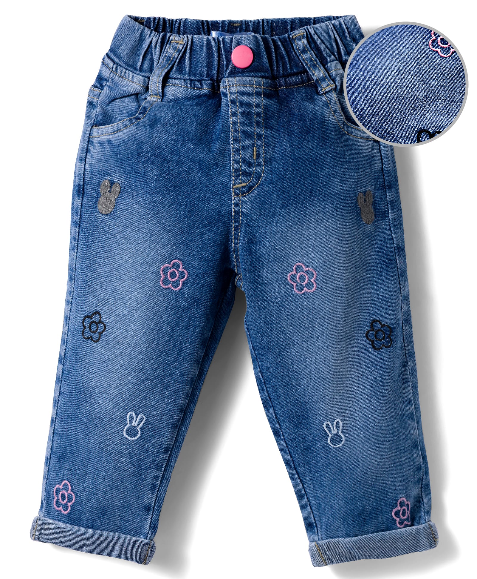 Mark & Mia Cotton Lycra Denim Full Length Jeans With Floral Embroidery - Blue-picture-27