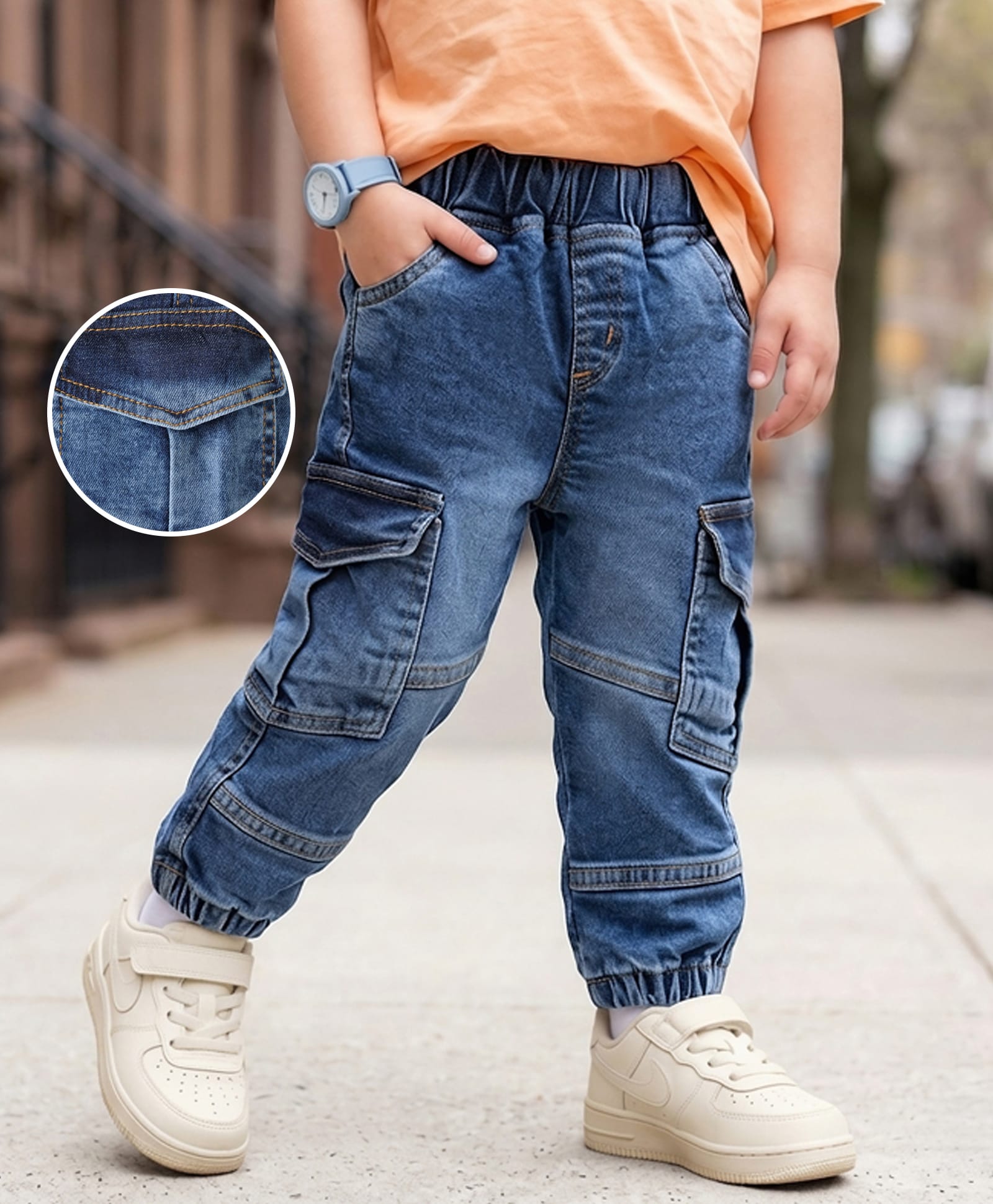 Mark & Mia Cotton Lycra Denim Cut & Sew Full Length Jeans With Pocket - Blue-picture-25