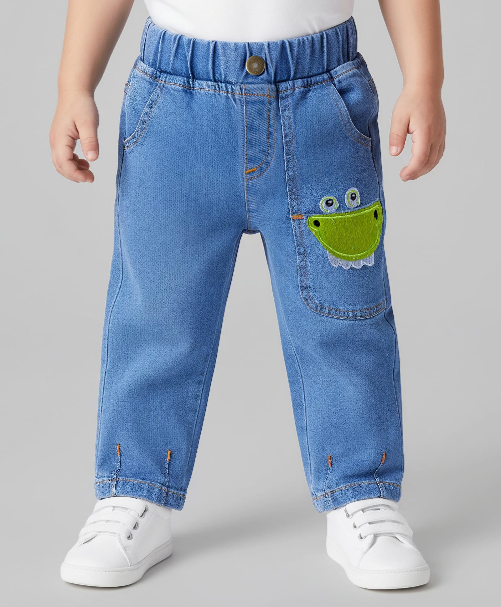 Mark & Mia Cotton Denim Full Length Jeans With Dino Patch - Blue-picture-28
