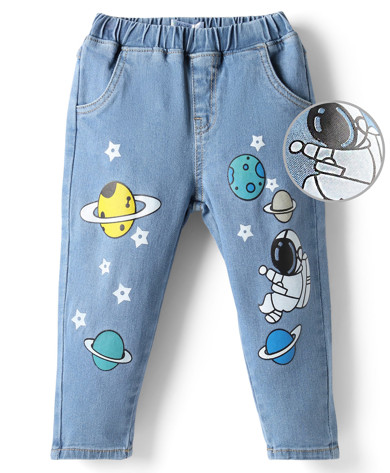 Mark & Mia Cotton Lycra Full Length Washed Denim Jeans With Space Theme Print - Blue-picture-22