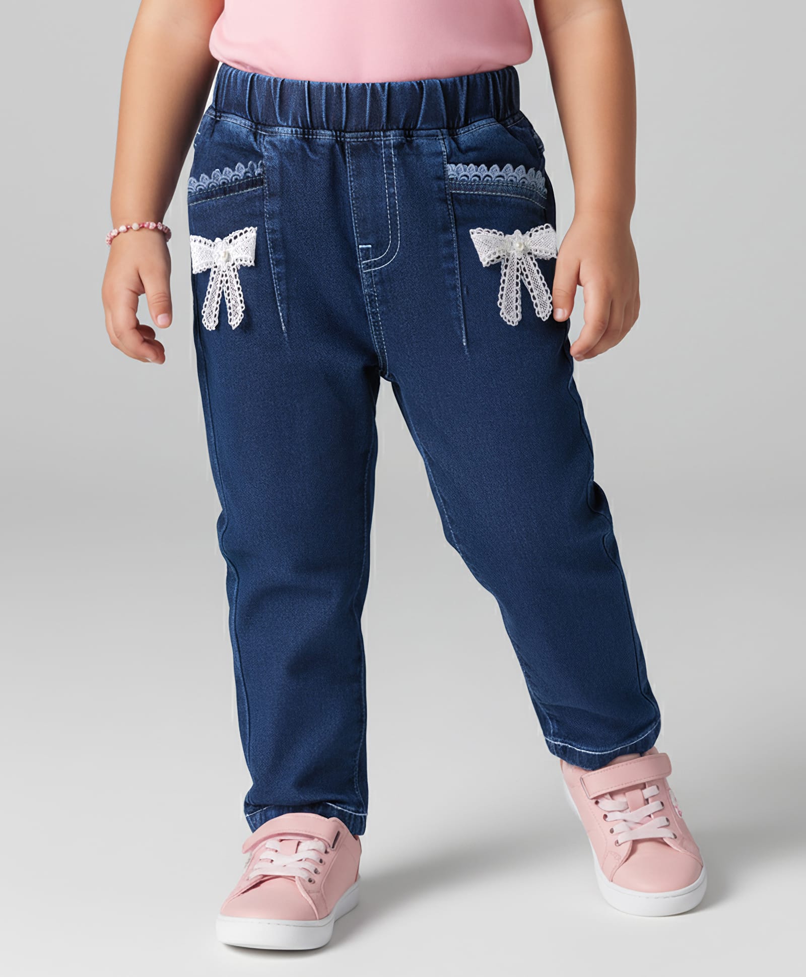 Mark & Mia Cotton Denim Full Length Jeans With Pocket & Bow Detailing - Blue-picture-11