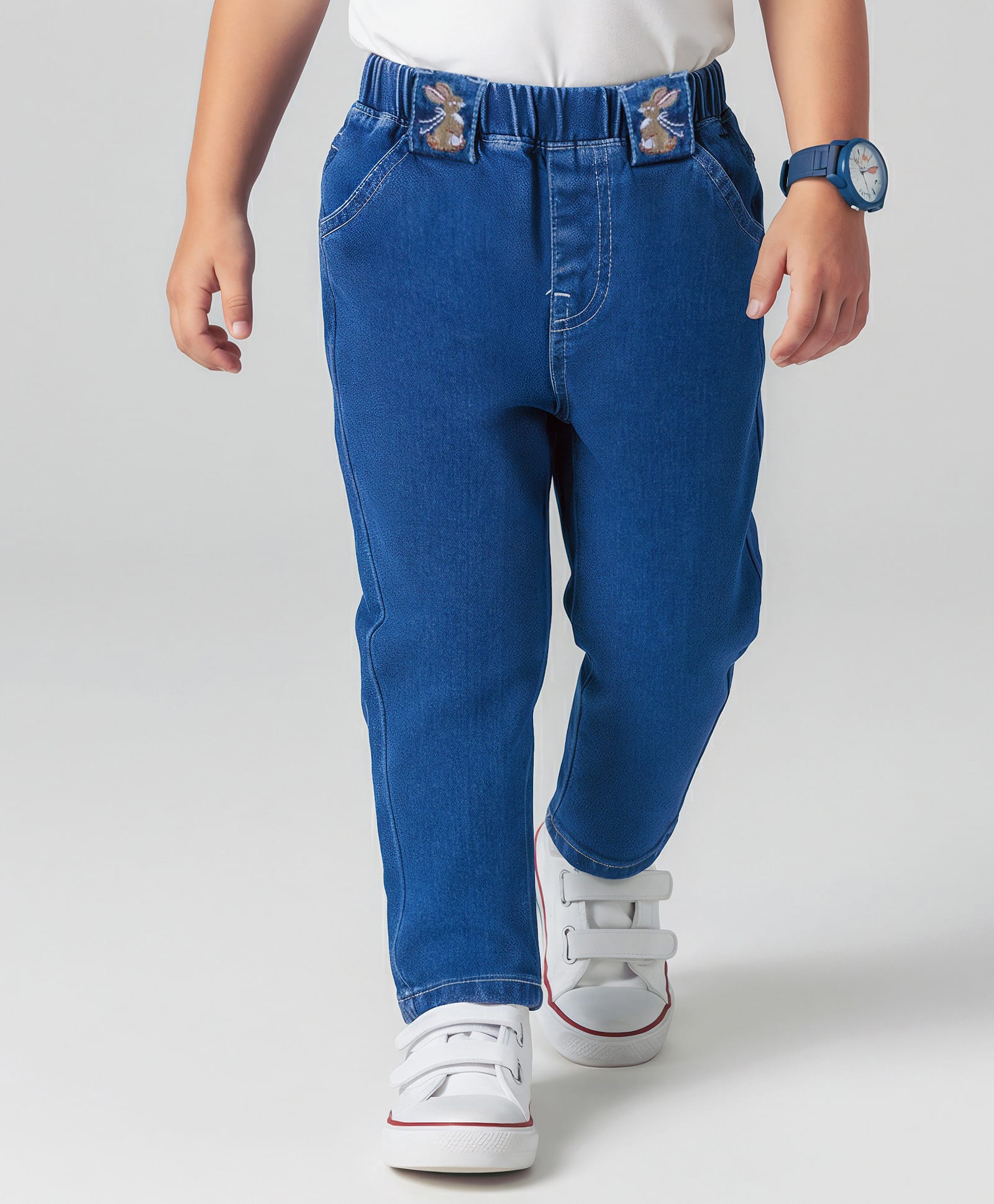 Mark & Mia Cotton Lycra Denim Full Length Washed Jeans with Pocket & Bunny Patch Detailing - Blue-picture-18