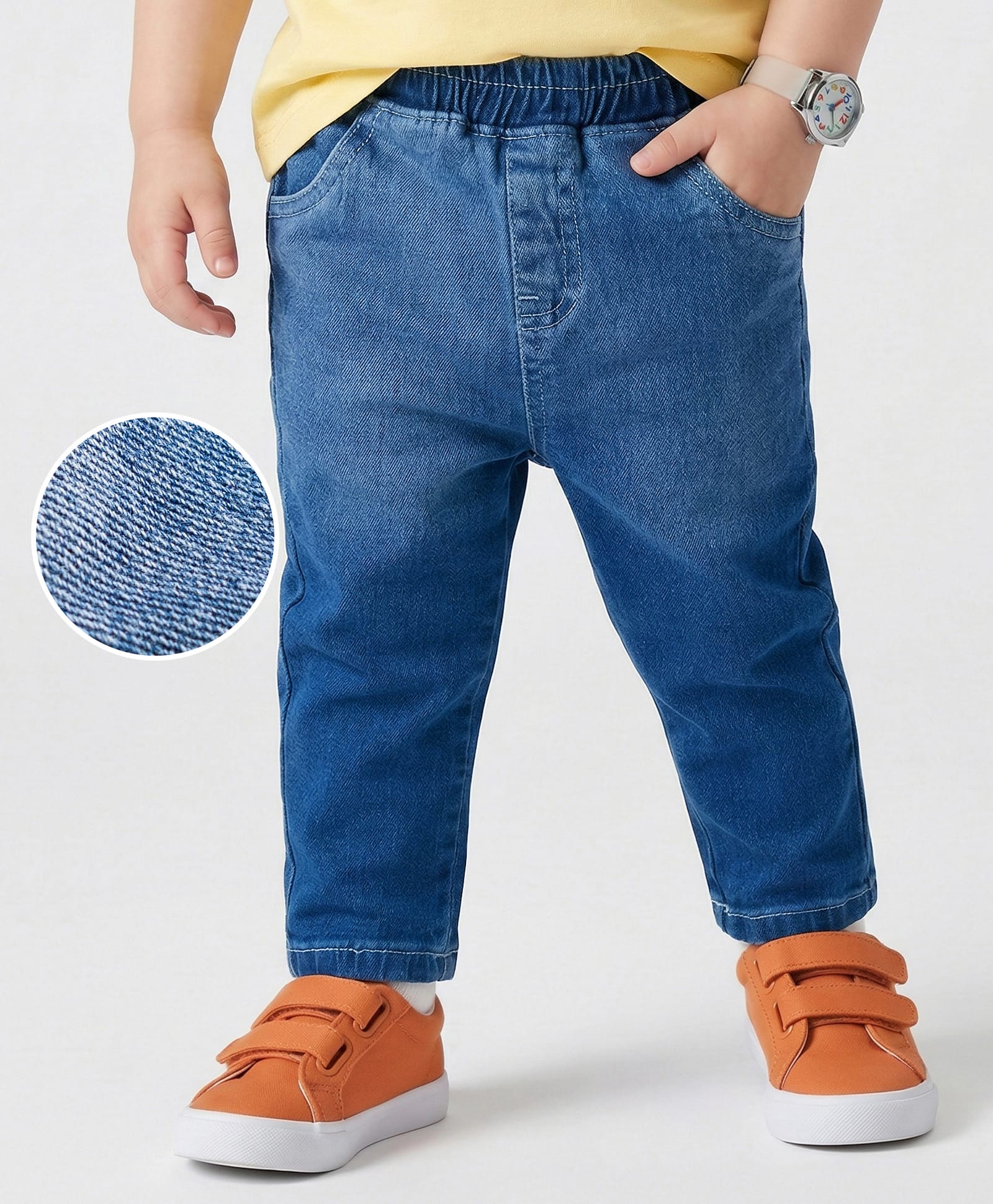 Mark & Mia Cotton Lycra Denim Full Length Jeans with Teddy Badge Detailing - Light Blue-picture-25
