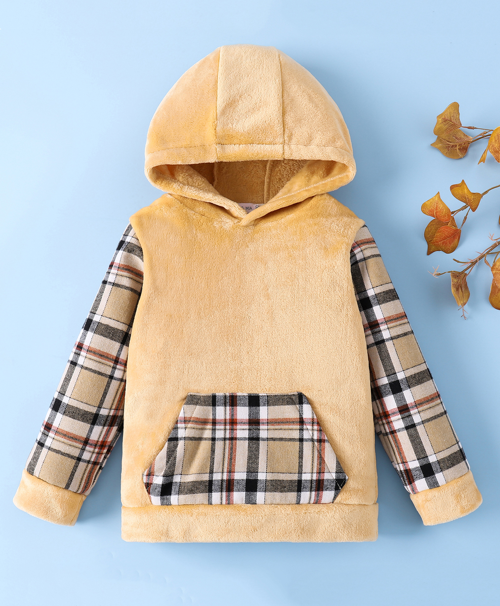 Mark & Mia Full Sleeves Hooded Checks Sweatshirt With Kangaroo Pockets - Brown