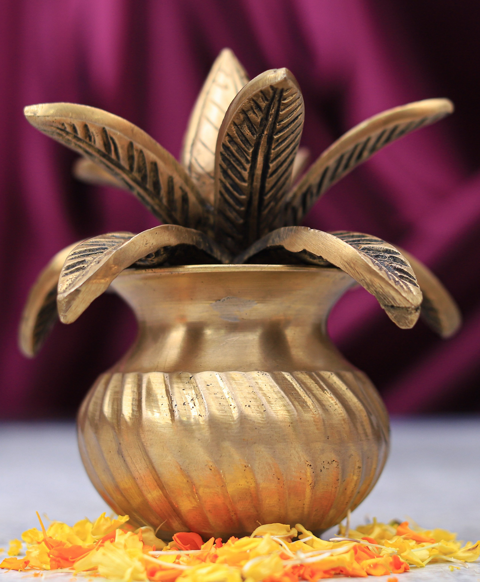 The Advitya Brass Mangal Kalash With Mango Leaves-picture-20