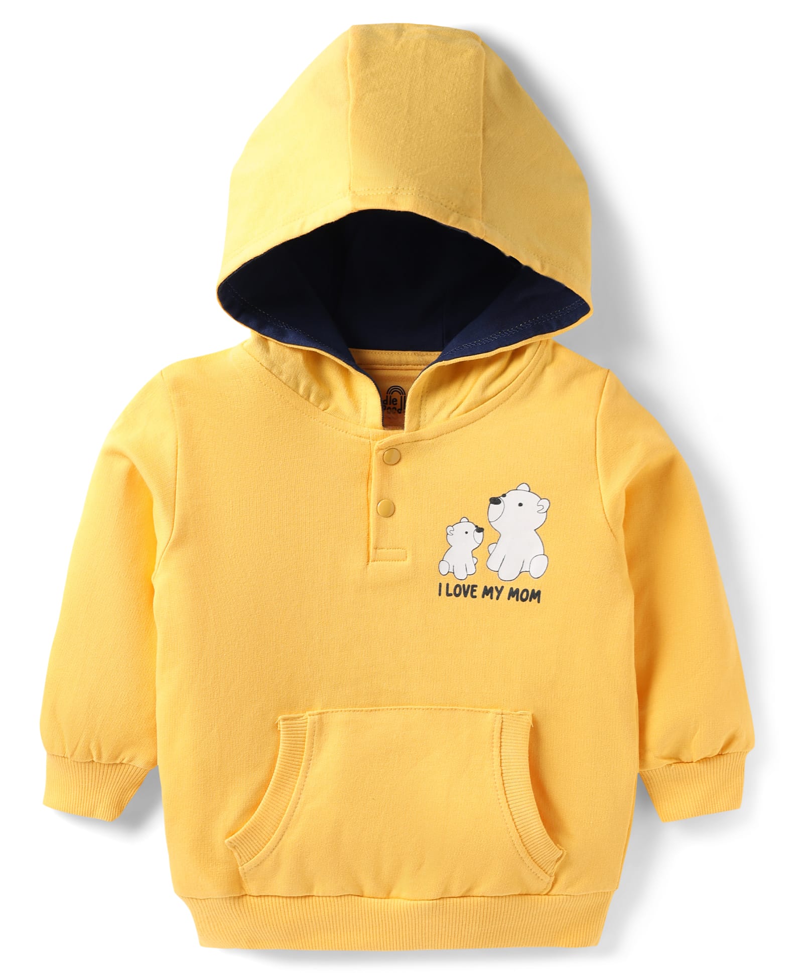 Doodle Poodle 100% Cotton Knit Light Weight Full Sleeves Hooded Sweatshirt with Bear Print & Kangaroo Pocket - Yellow-picture-15