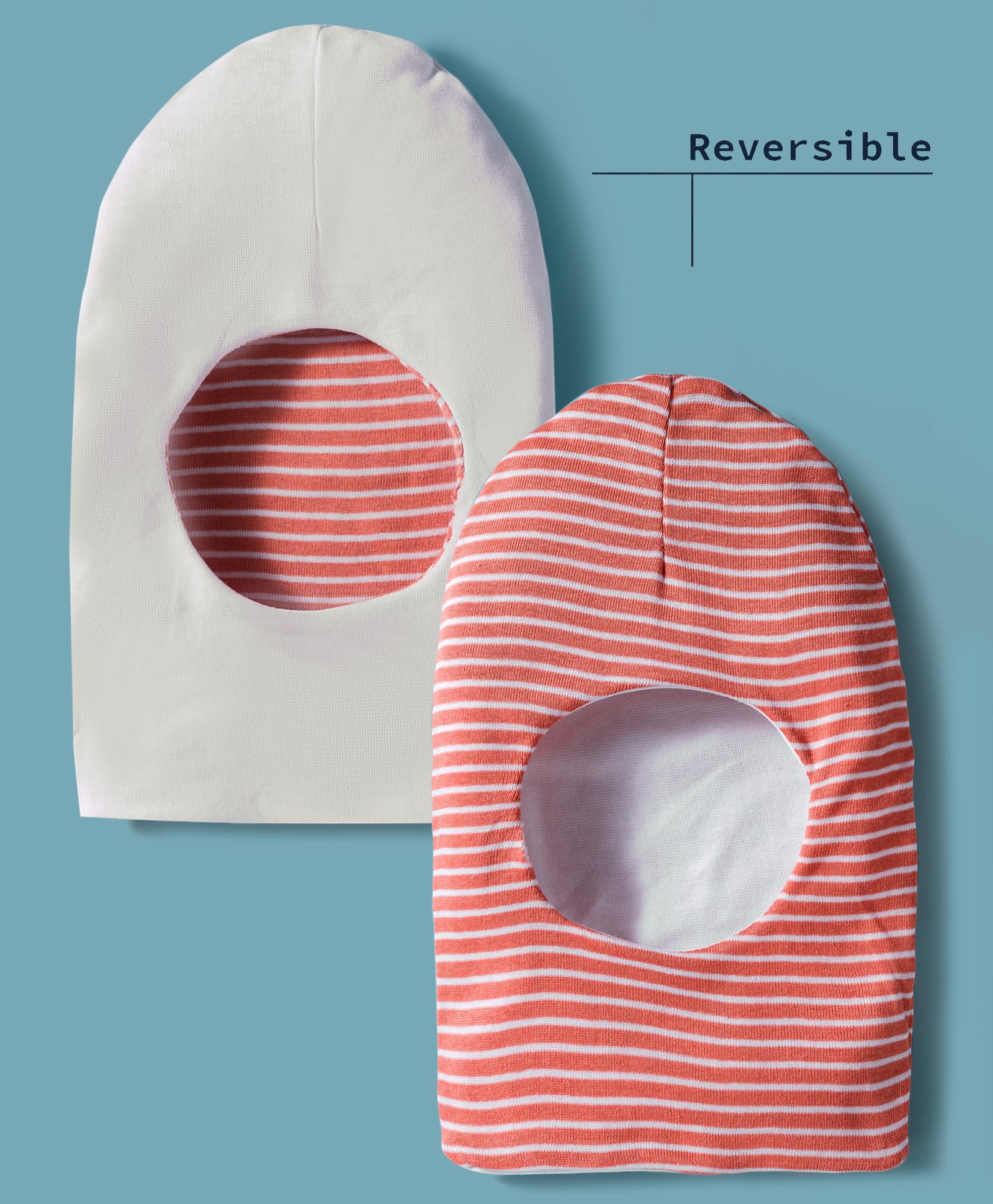 Ben Benny Interlock Knit Reversible Striped Monkey Cap White & Light Red - Diameter 9 cm-image-48