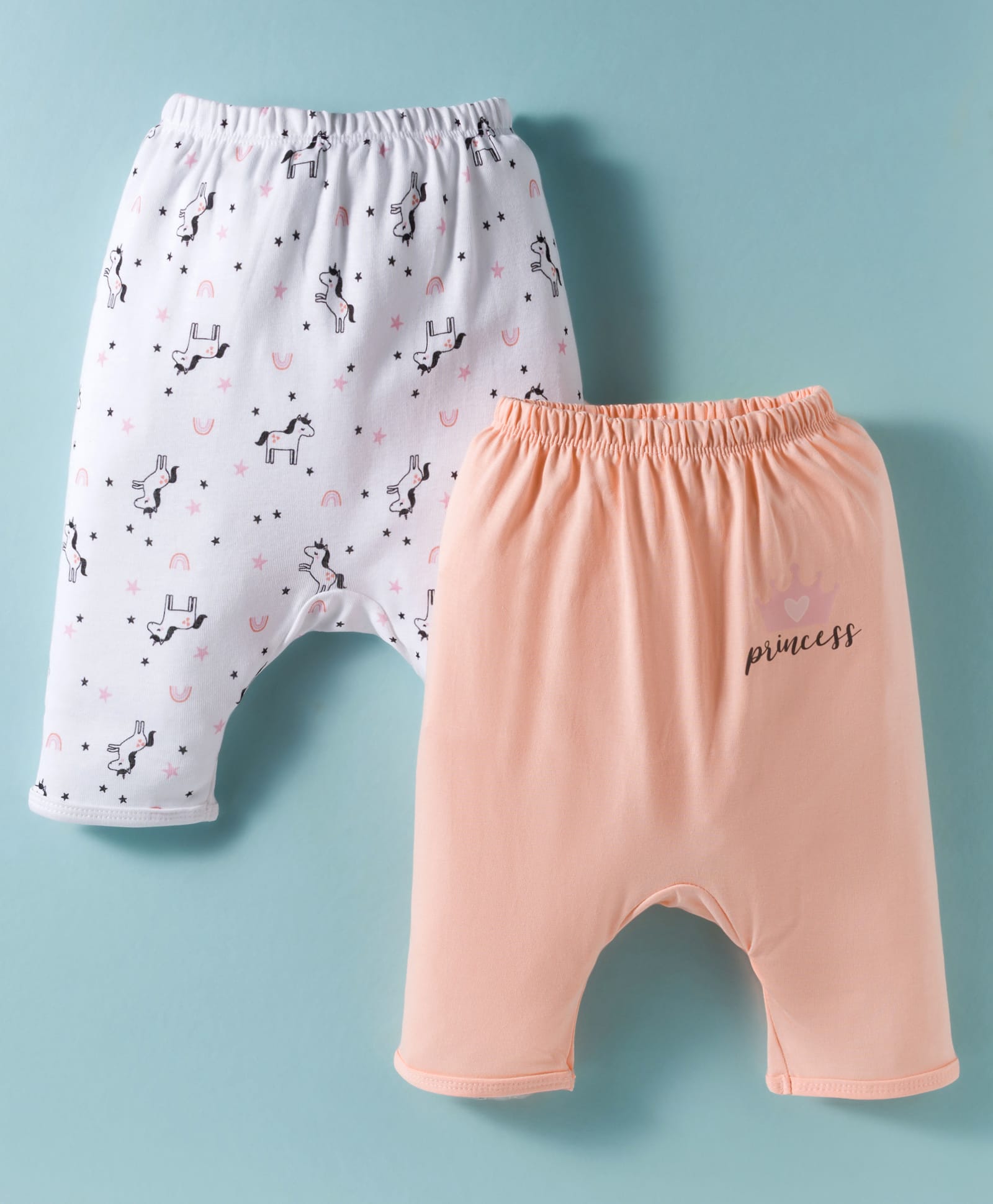 Ben Benny Interlock Knit Full Length Diaper Leggings with Unicorn Print Pack of 2 - Peach & Offwhite-image-5