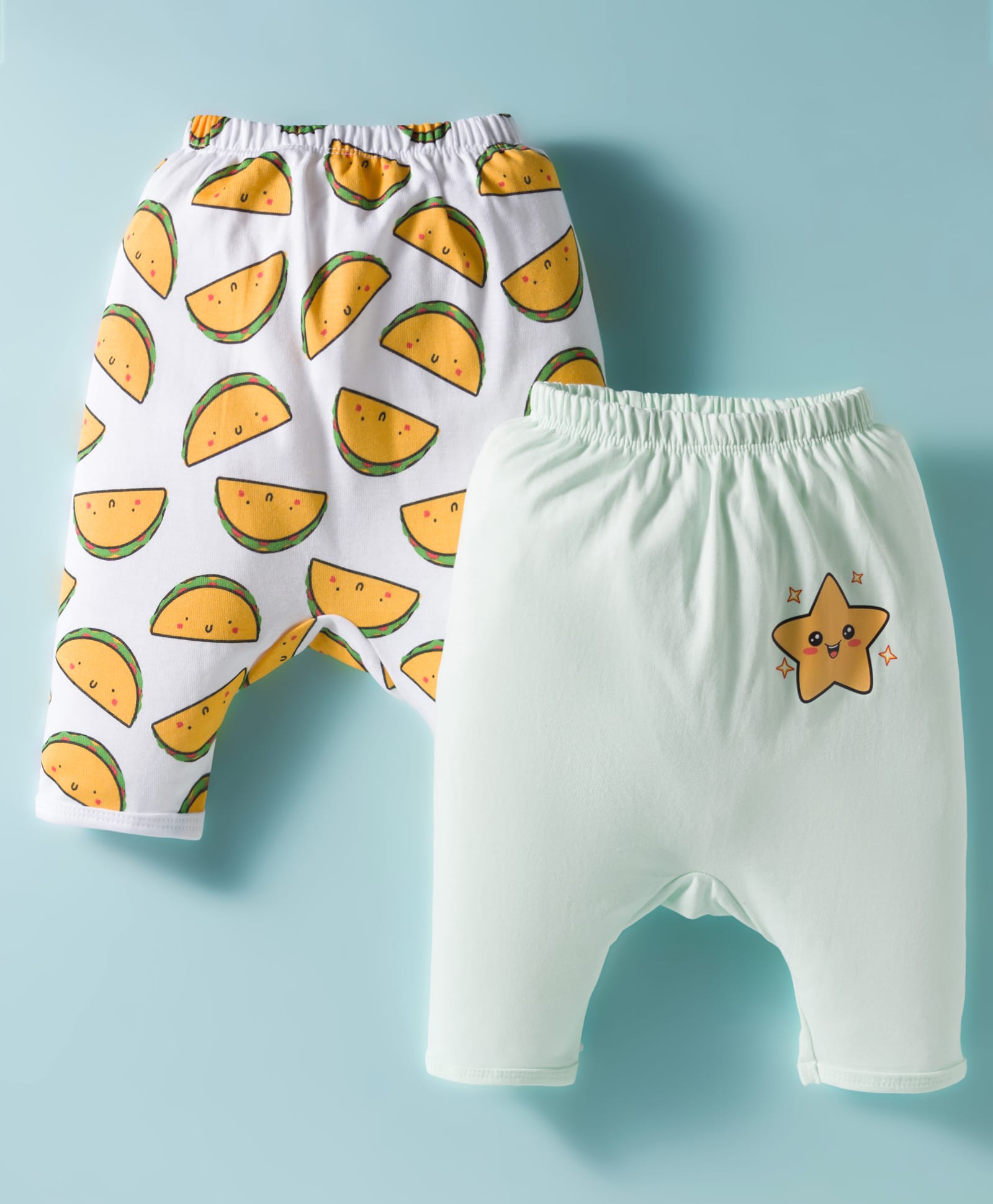 Ben Benny Interlock Knit Full Length Diaper Leggings with Tropical Print Pack of 2 - Light Blue & White-picture-24