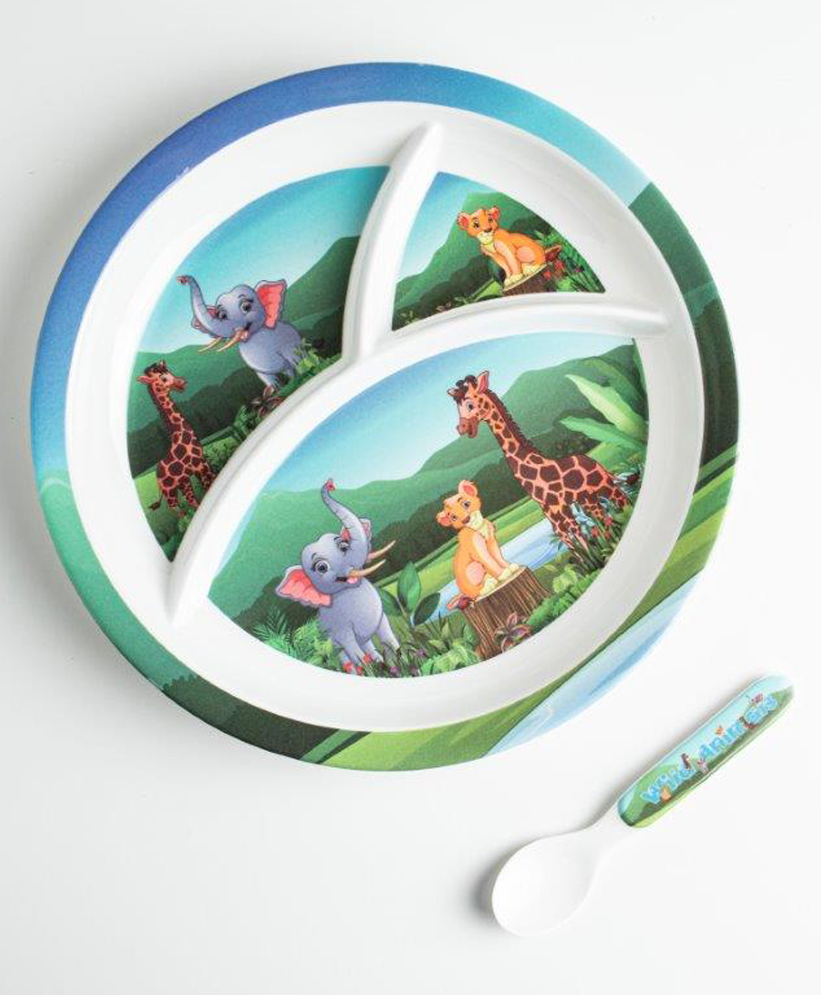 Superware Melamine Kids 3 Section plate with spoon - Wild Animal ( Set of 2 )-picture-38