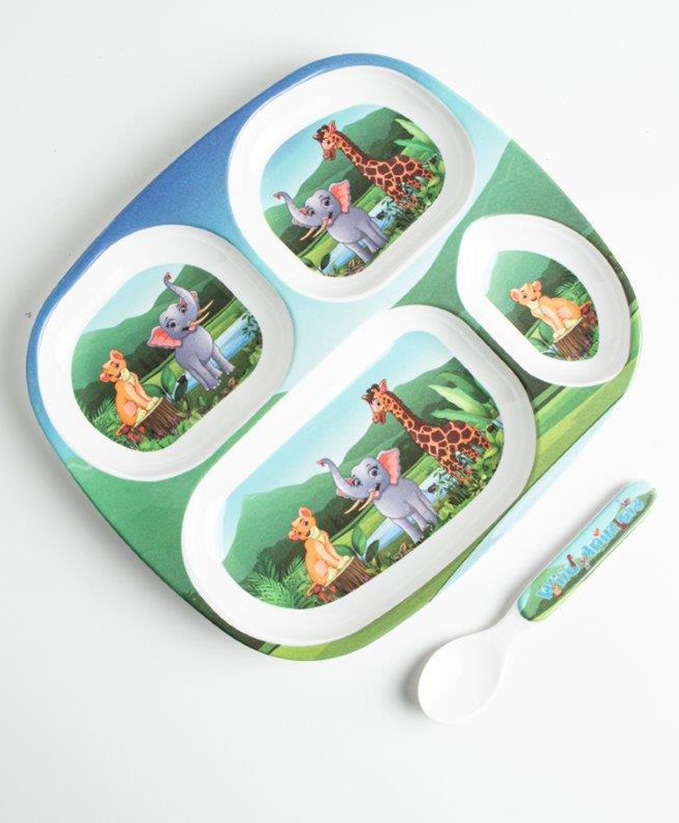 Superware Melamine Kids 4 Section plate with spoon - Wild Animal ( Set of 2 )-picture-33