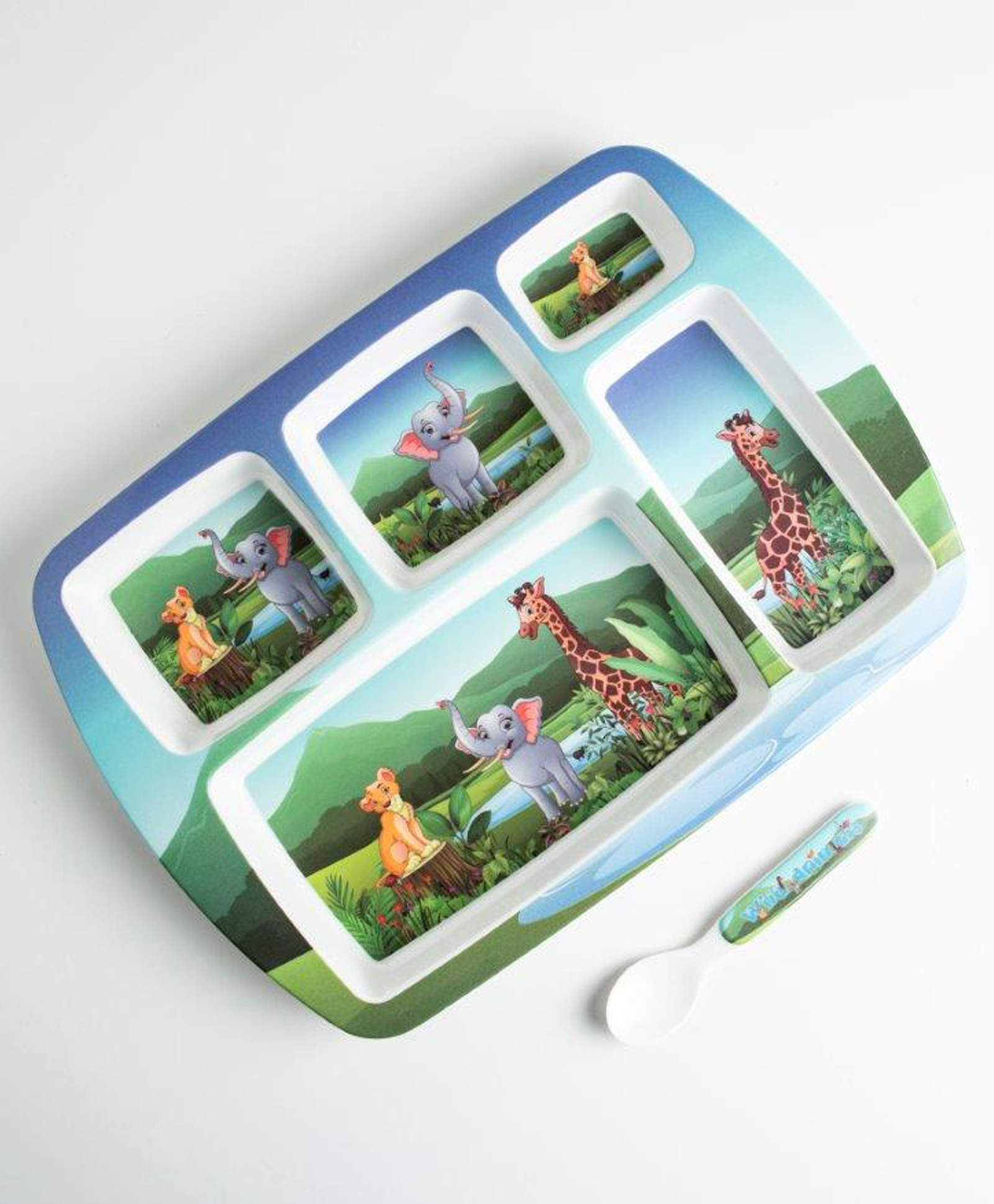 Superware Melamine Kids 5 Section plate with spoon - Wild Animal ( Set of 2 )-picture-32