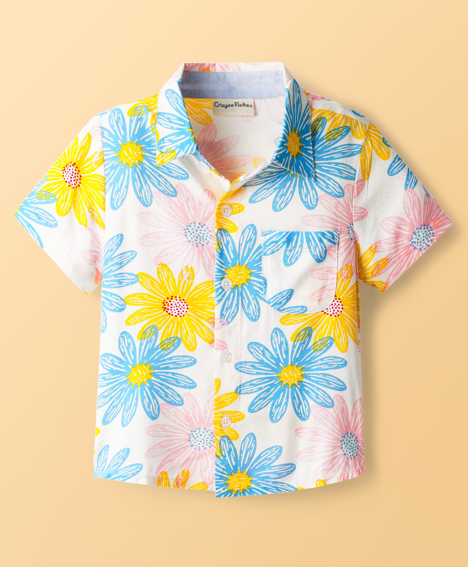 CrayonFlakes Rayon Woven Half Sleeves Floral Printed Shirt - Off White-image-17