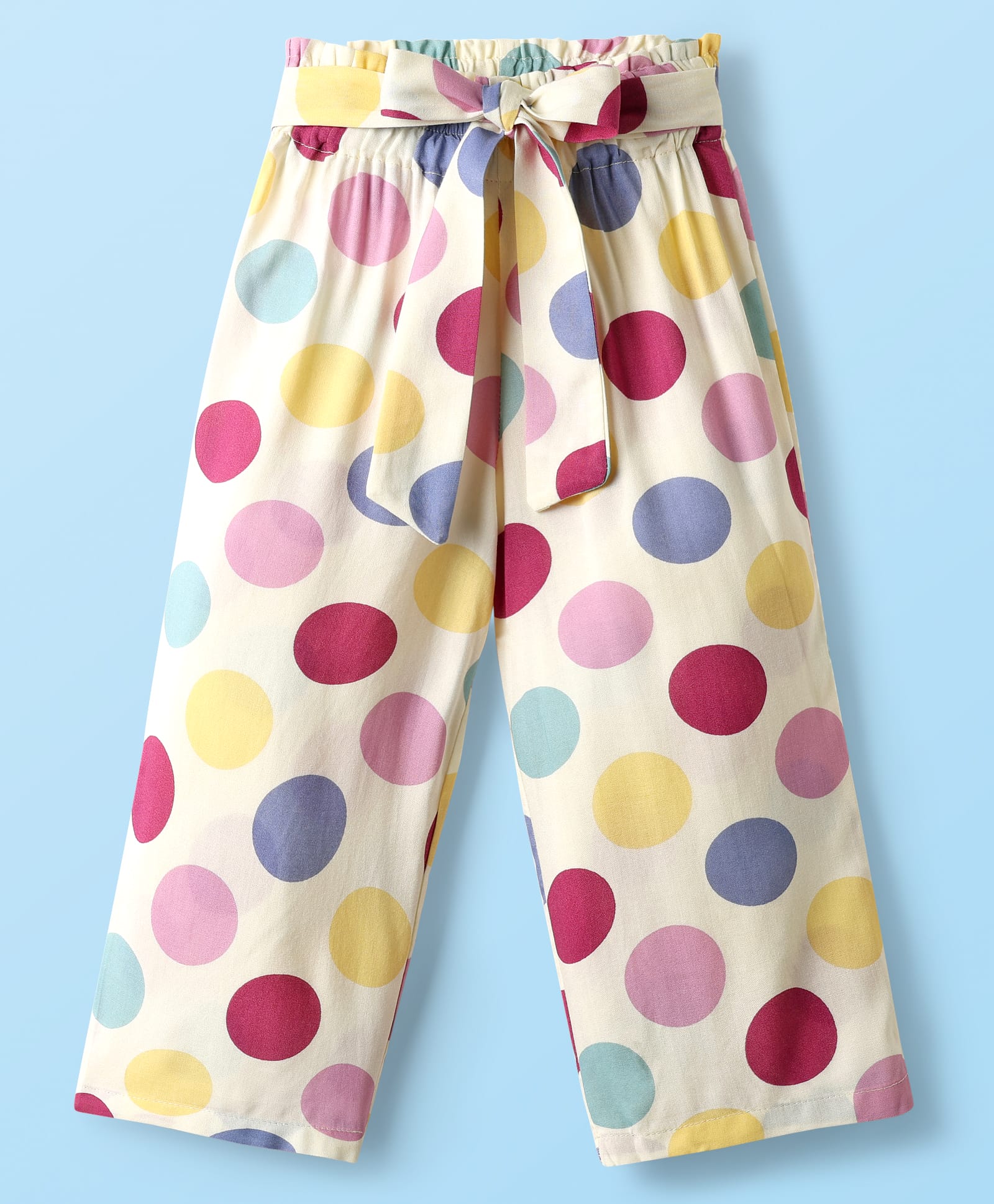CrayonFlakes Rayon Knit Polka Dots Printed Belted Palazzo - Off White-picture-16