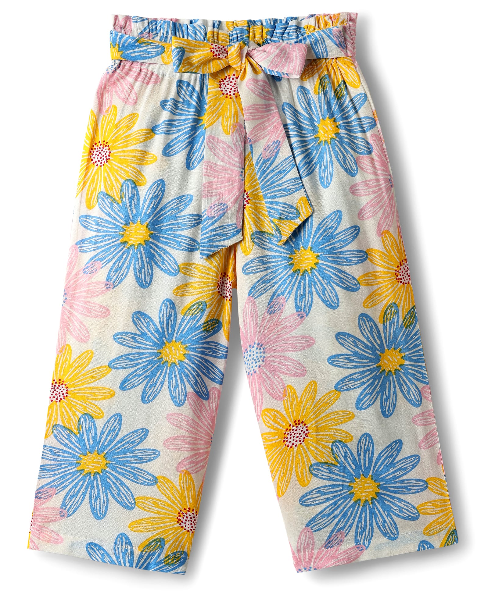 CrayonFlakes Rayon Knit Floral Printed Belted Palazzo - Off White-picture-16