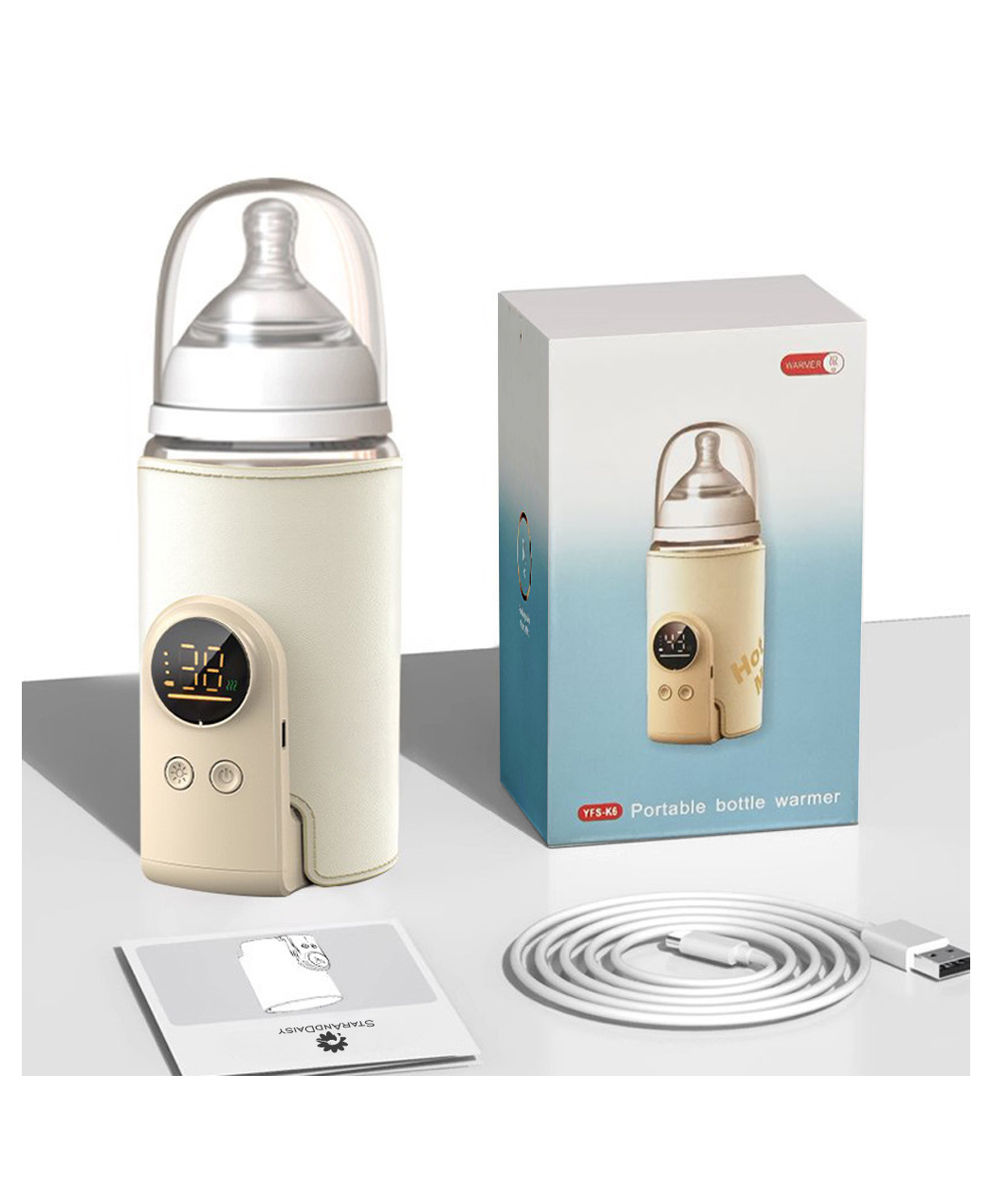 StarAndDaisy Portable Baby Bottle Warmer for Kids Electric Warmer with Fast Type-C Charging, Built-in Temperature Sensor Time-Saving, White