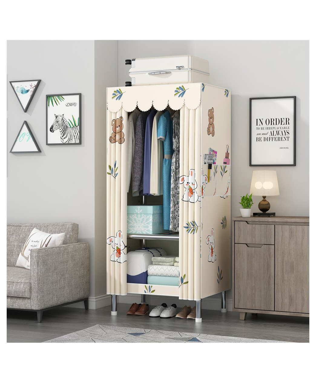 StarAndDaisy Collapsible Wardrobe for Clothes Storage for Multipurpose, Cloth, Shoes, Books Organizer, Off White-picture-13