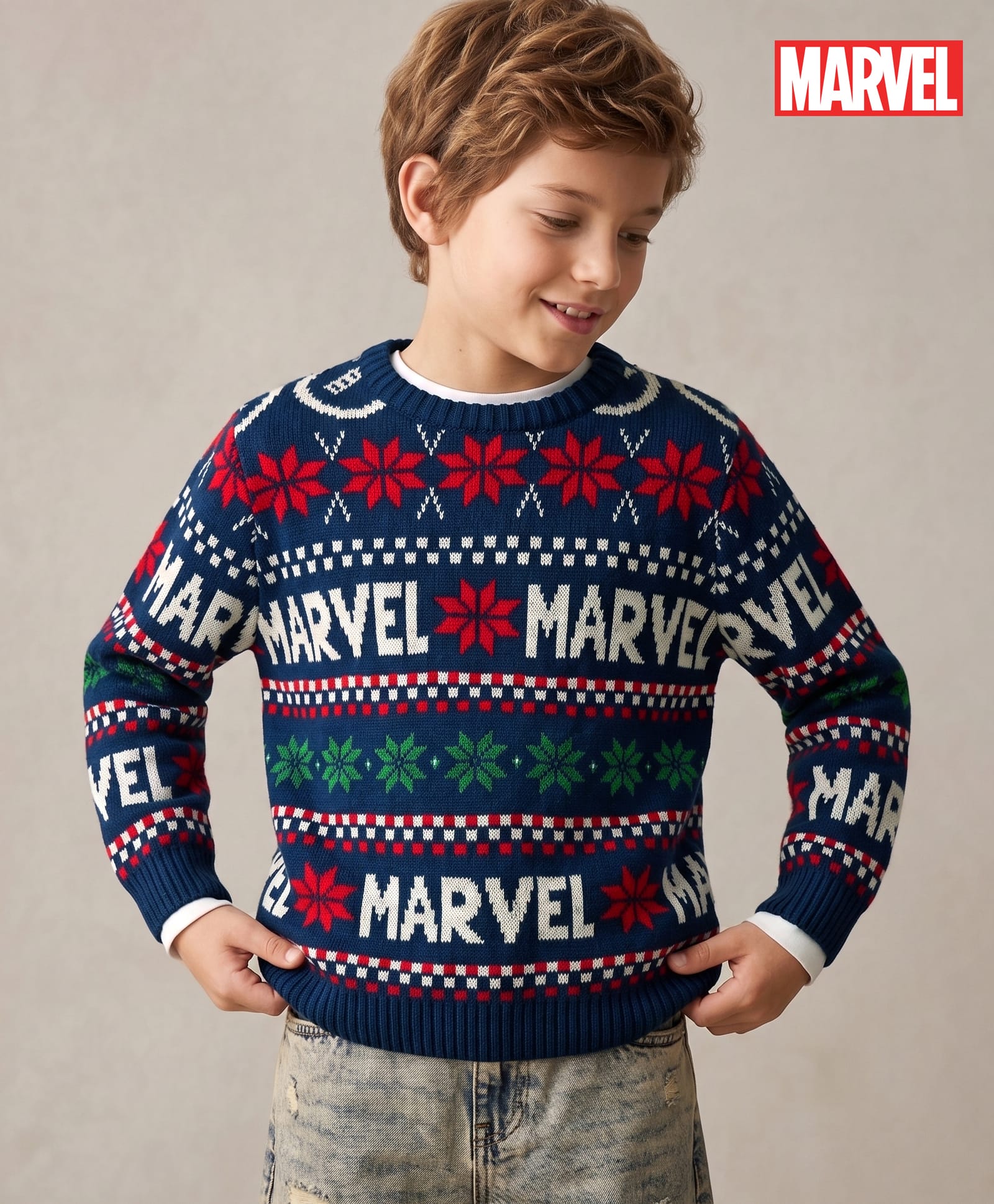 Pine Kids Marvel Woven Full Sleeves Pullover Sweater With Marvel Print - Navy Blue-picture-22