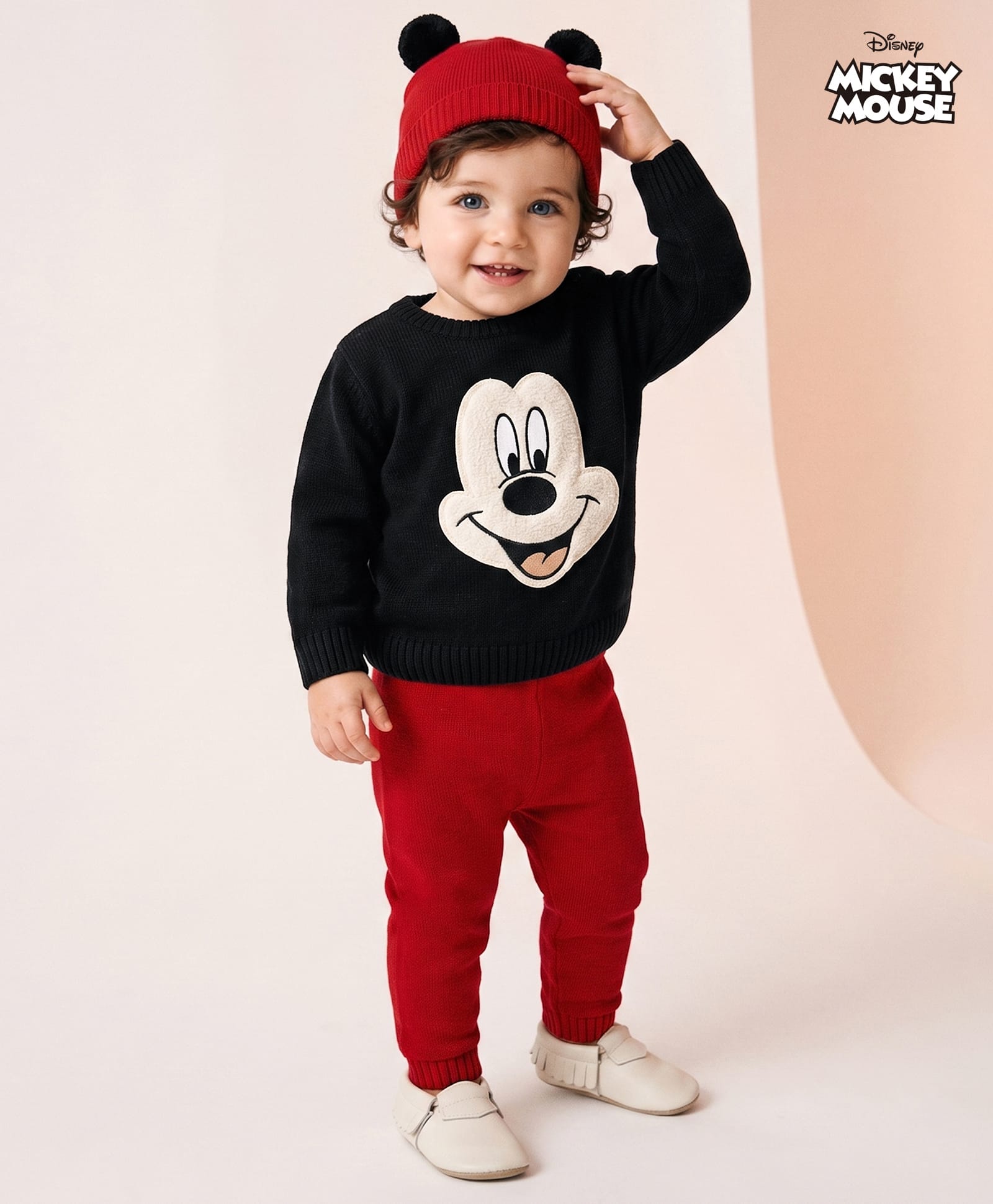 Babyhug Disney Woven Full Sleeves Sweater Set With Mickey Mouse Graphics & Cap - Navy Blue & Red-image-8