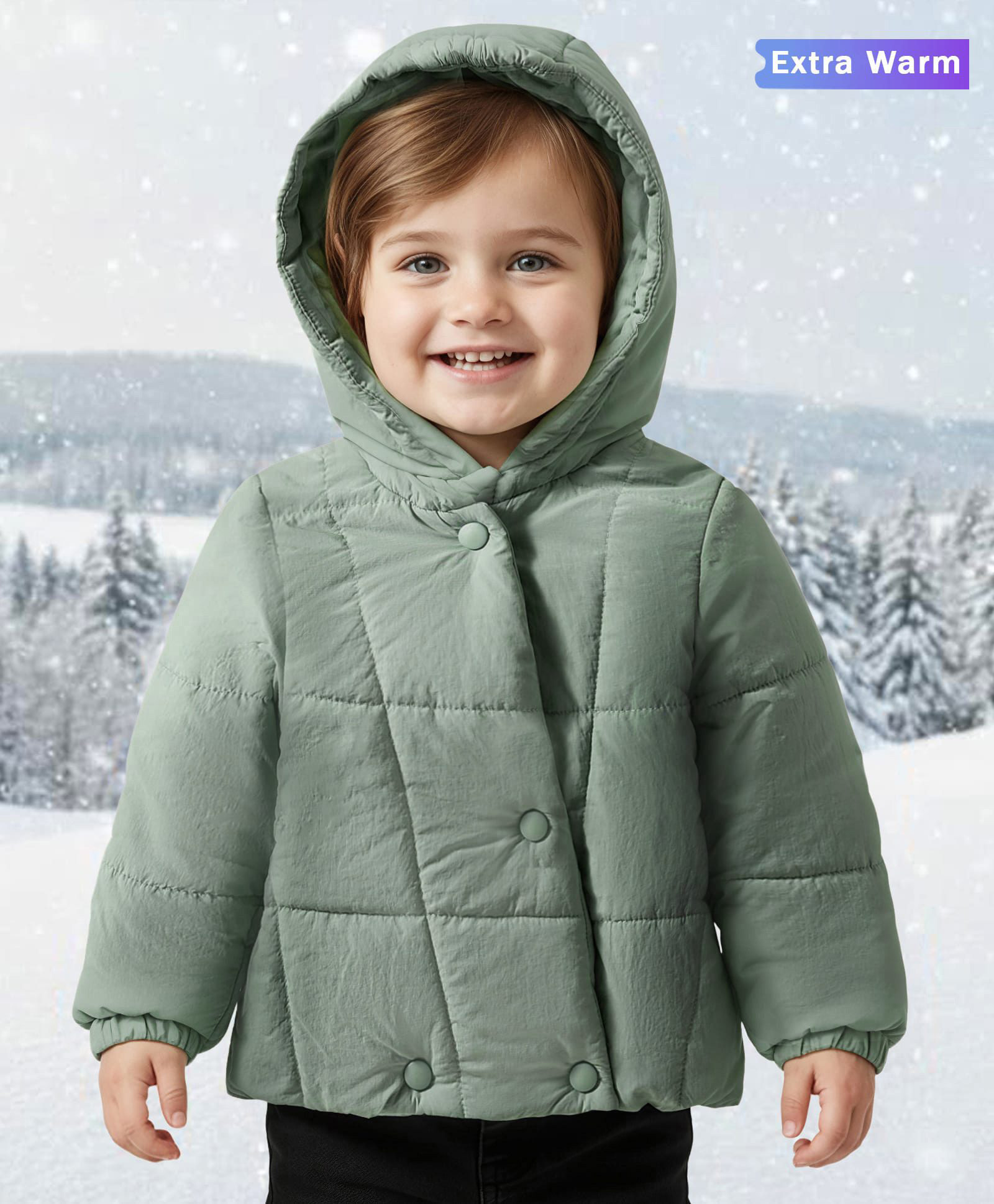 Babyoye Woven Full Sleeves Solid Dyed Hooded Padded Jacket - Light Green-picture-33