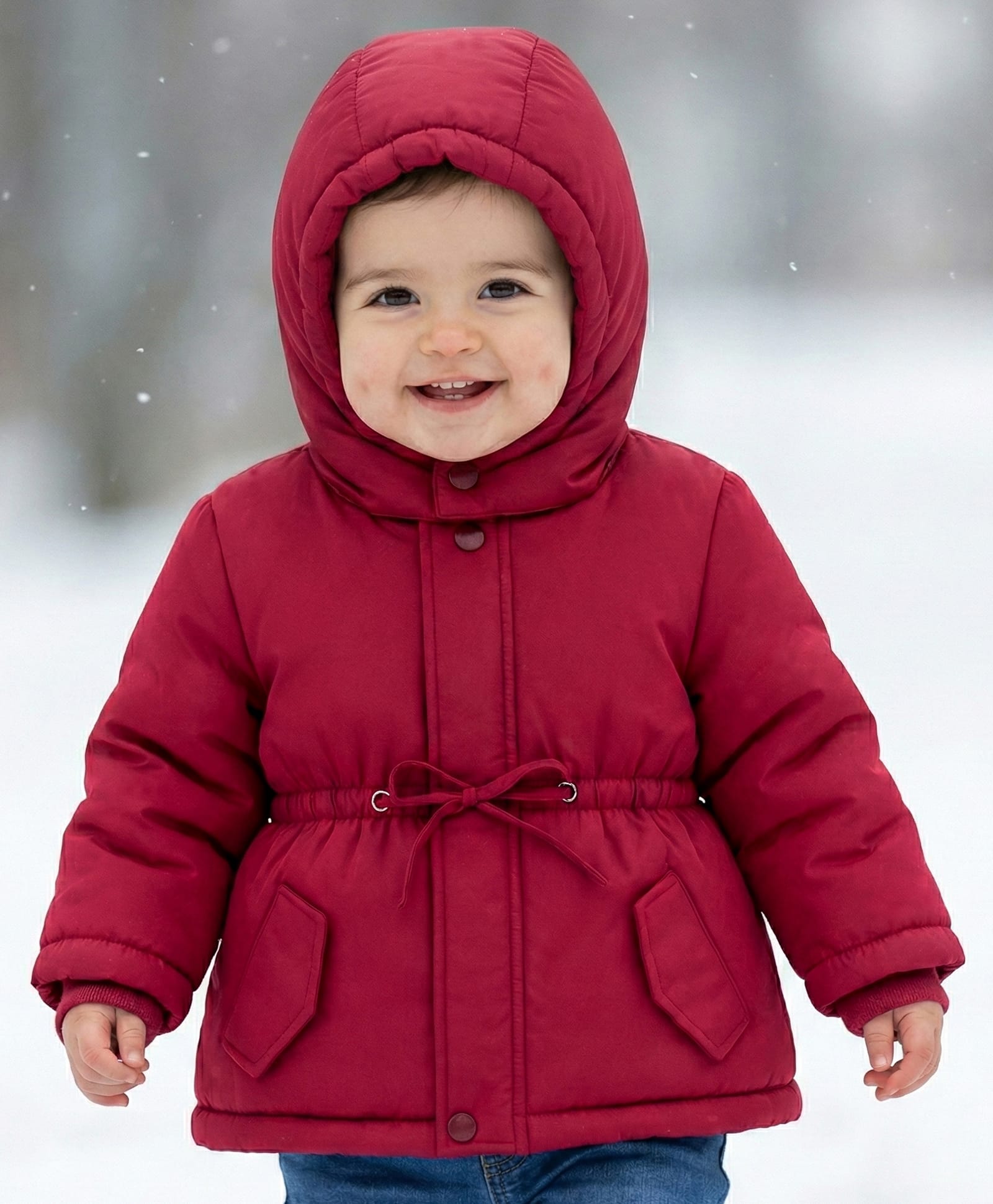 Babyoye Woven Full Sleeves Solid Hooded Padded Jacket With Detachable Hood - Maroon-picture-20