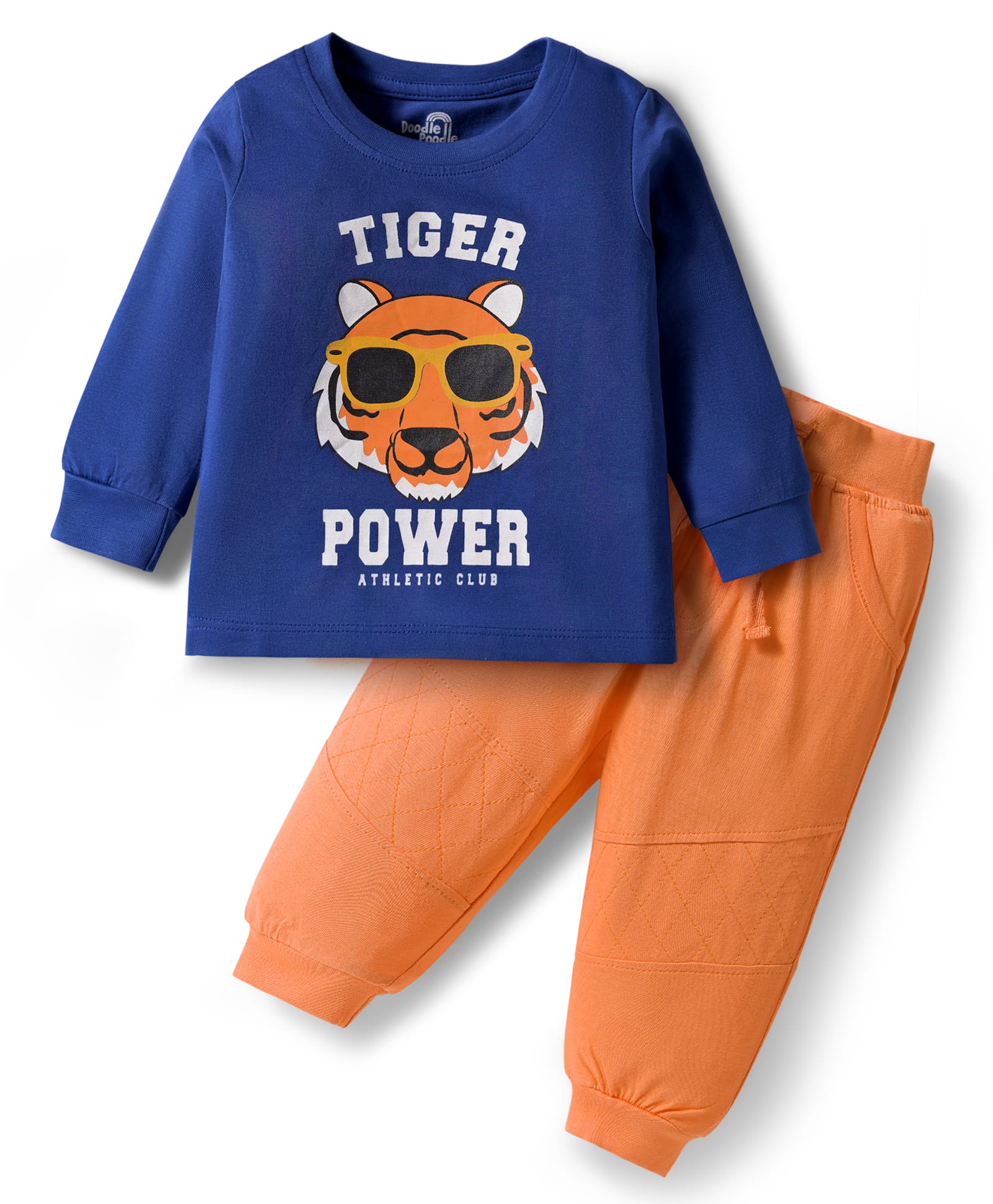 Doodle Poodle 100% Cotton Single Jersey Knit Full Sleeves T-Shirt & Lounge Pant Set With Animal Print - Navy Blue-picture-21