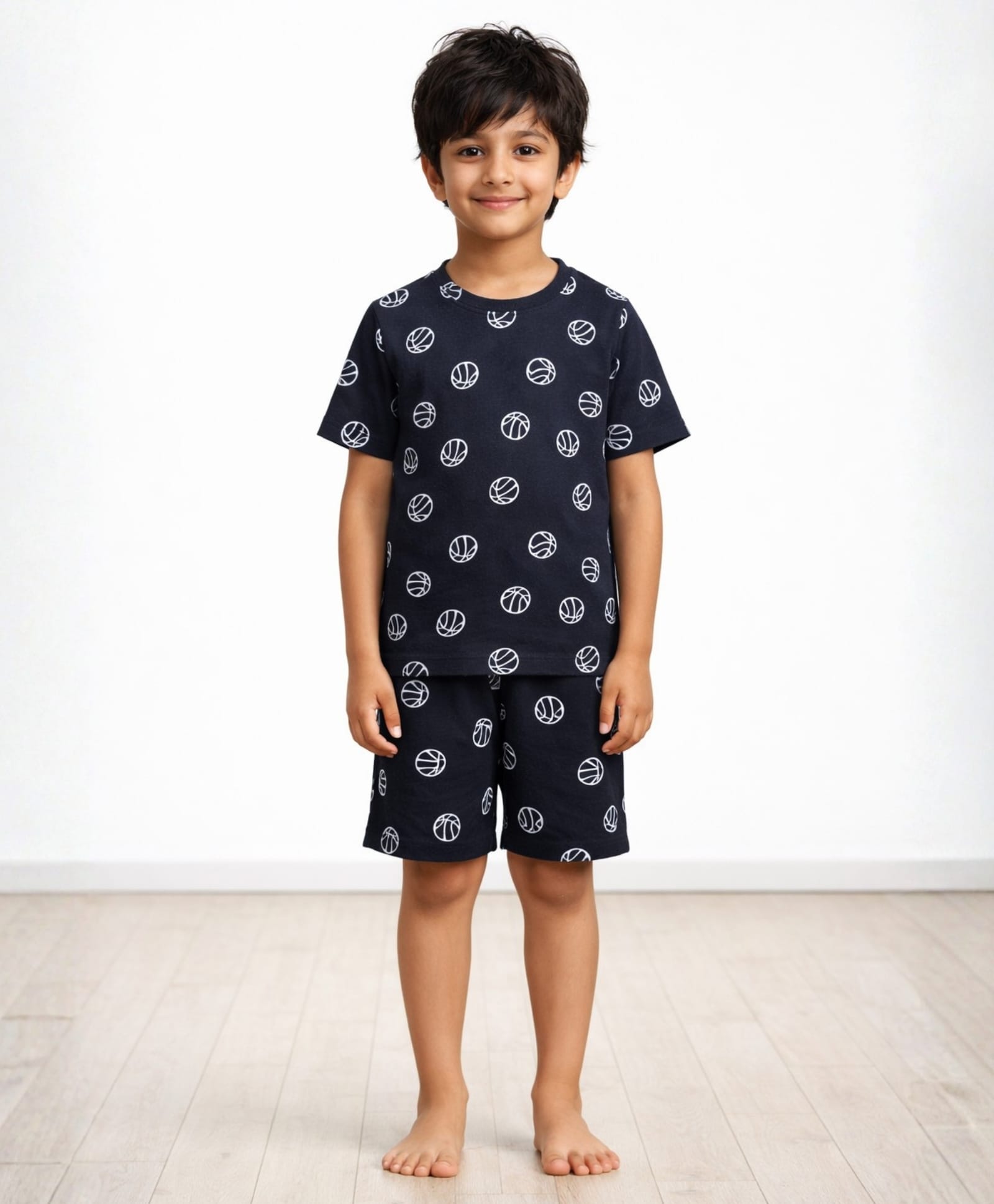 Anthrilo 100% Cotton Knit Half Sleeves Basketball Printed Tee & Coordinating Shorts Set - Black-picture-39