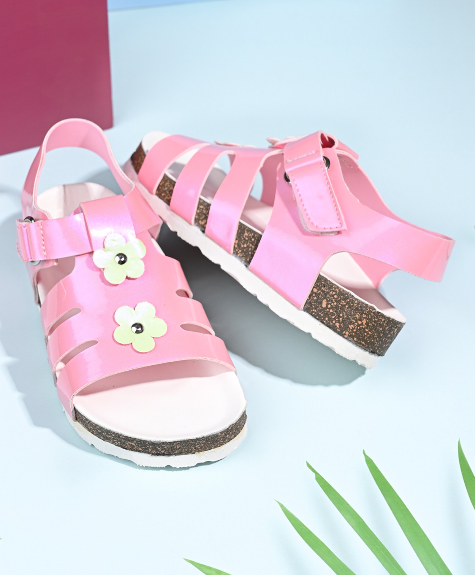 Briskers Floral Applique Detailed Velcro Closure Sandals - Pink-picture-30