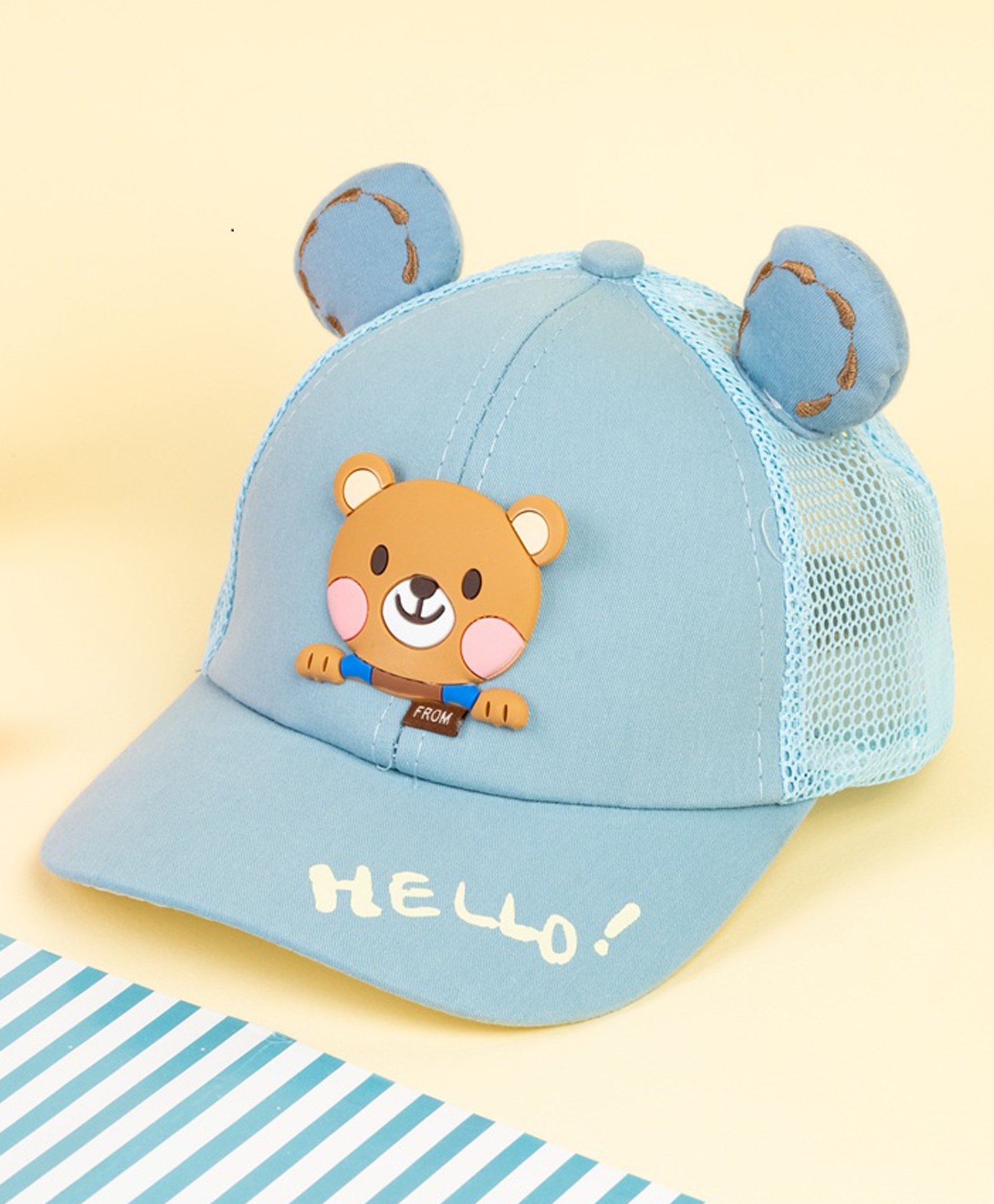 Kicks & Crawl Cotton Bear Applique Detailed Cap - Blue - Diameter 14 cm-image-47