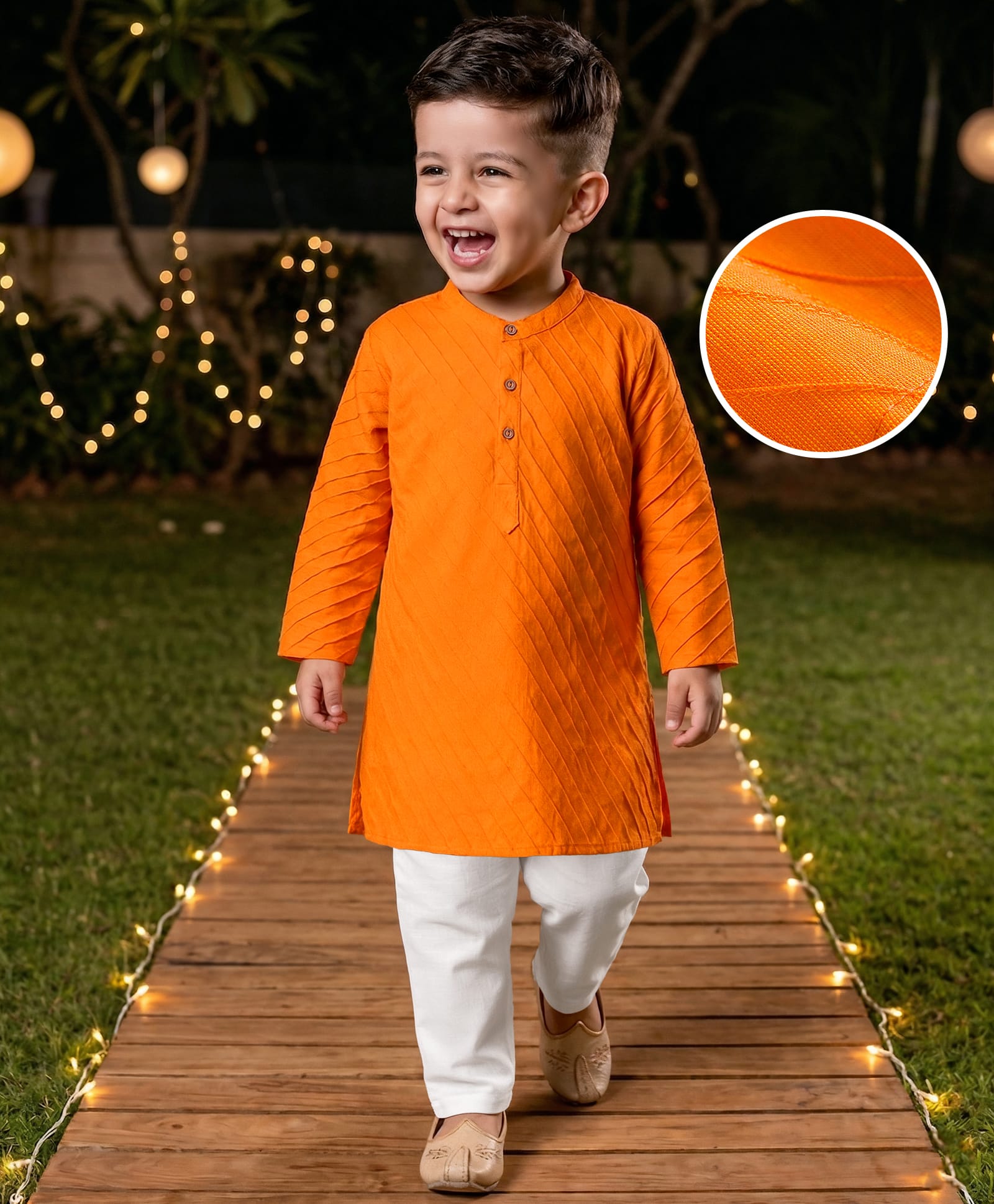 Babyhug Cotton Dobby Woven Full Sleeves Solid Kurta Pyjama Set - Orange-picture-19