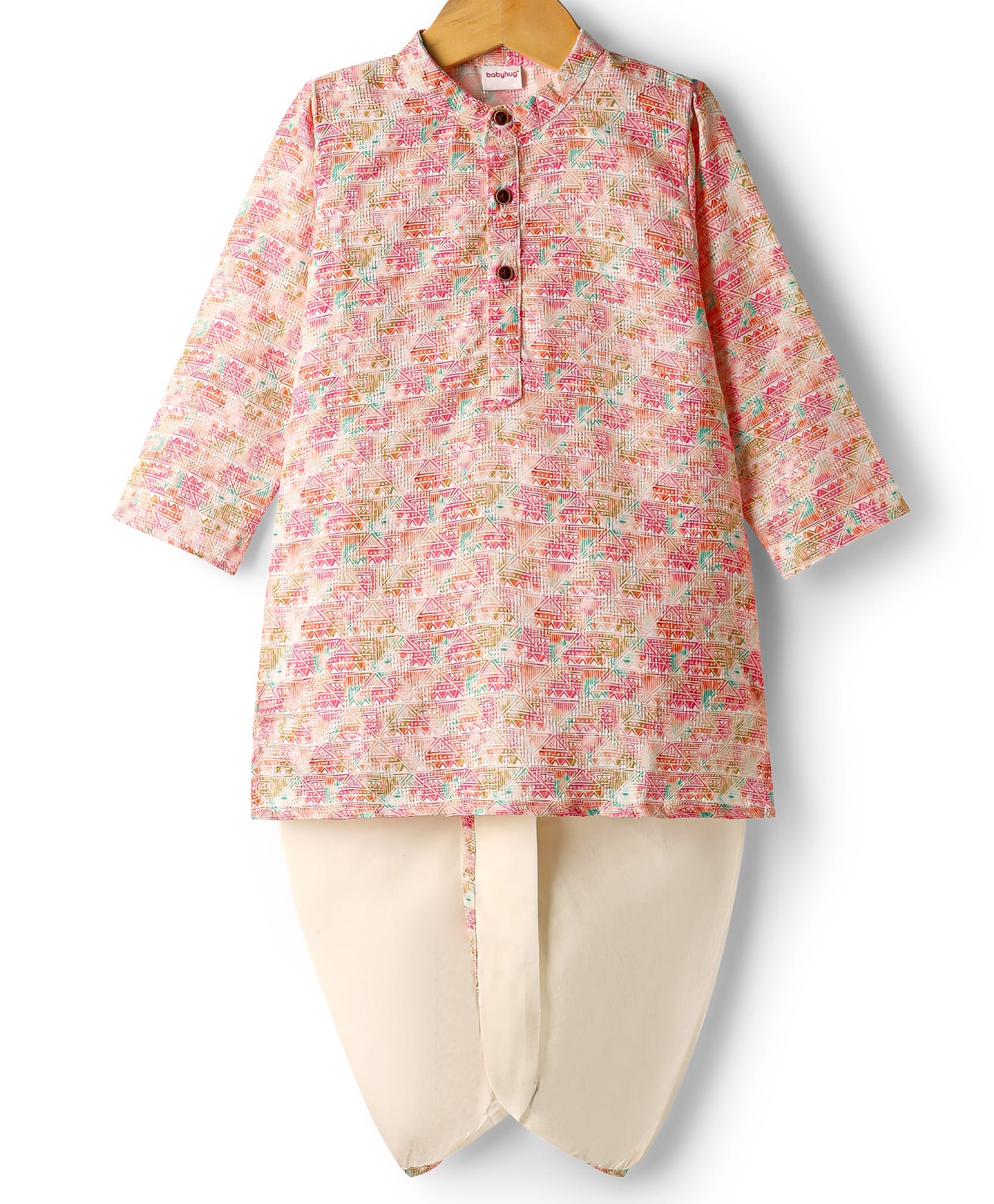 Babyhug Cotton Woven Full Sleeves Printed Kurta Dhoti Set - Pink-image-32
